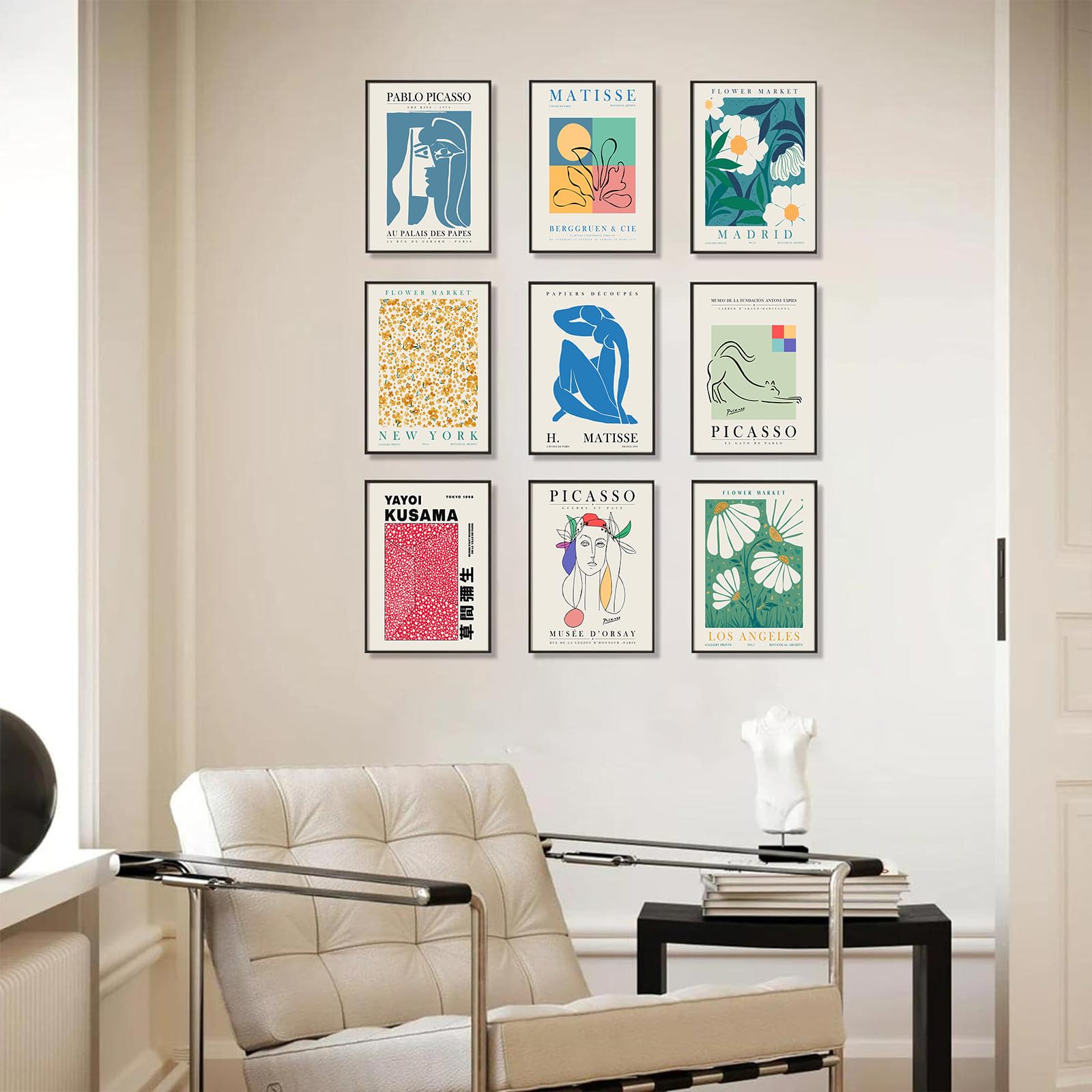 Eclectic Gallery Wall Art Set Of 9, Abstract Matisse Poster Flower Market Prints, Minimalist Wall Decor Canvas Paintings, Trendy