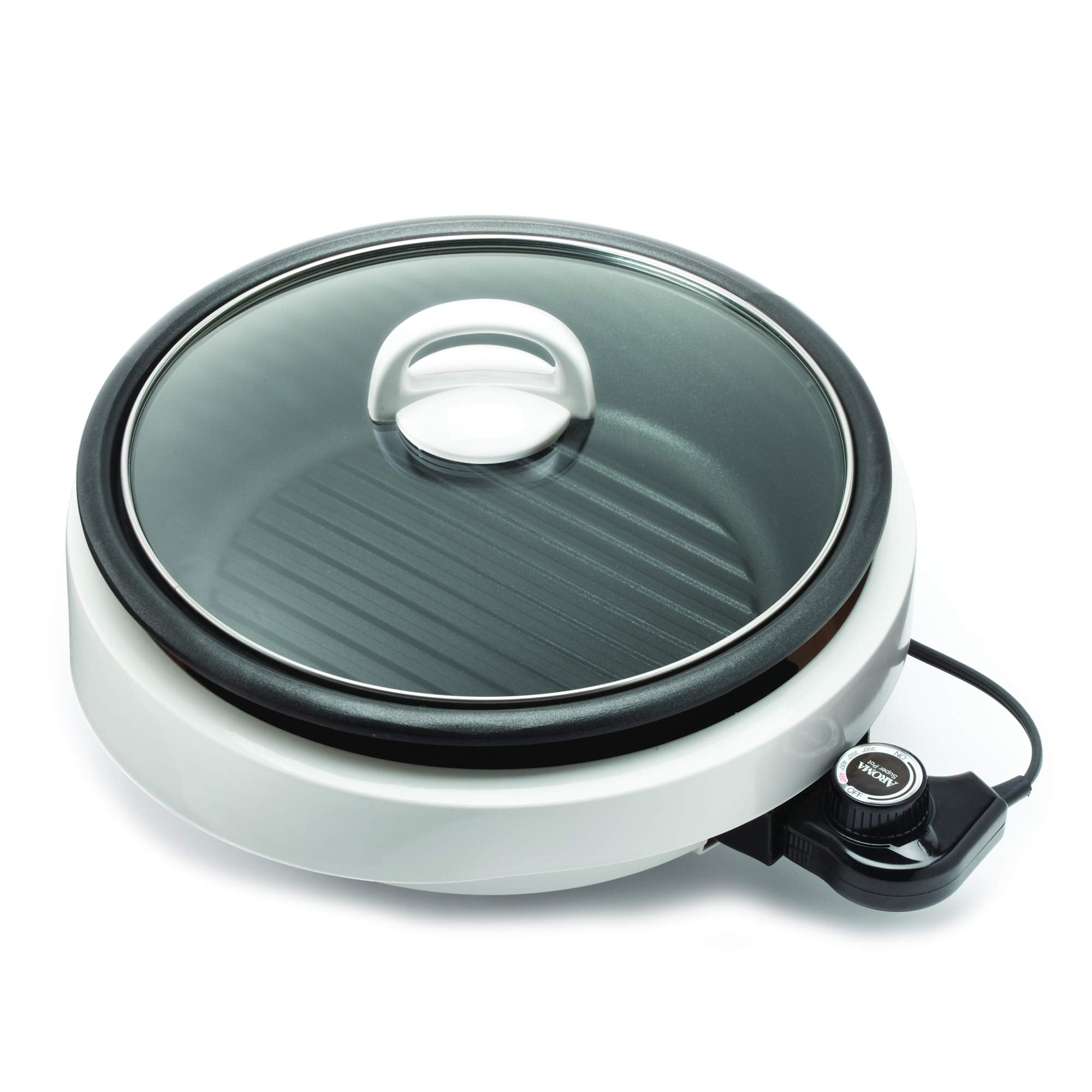 Aroma Housewares ASP137 Grillet 3Qt. 3in1 CoolTouch Electric Indoor Grill Portable, Dishwasher Safe, 3Quart, White
