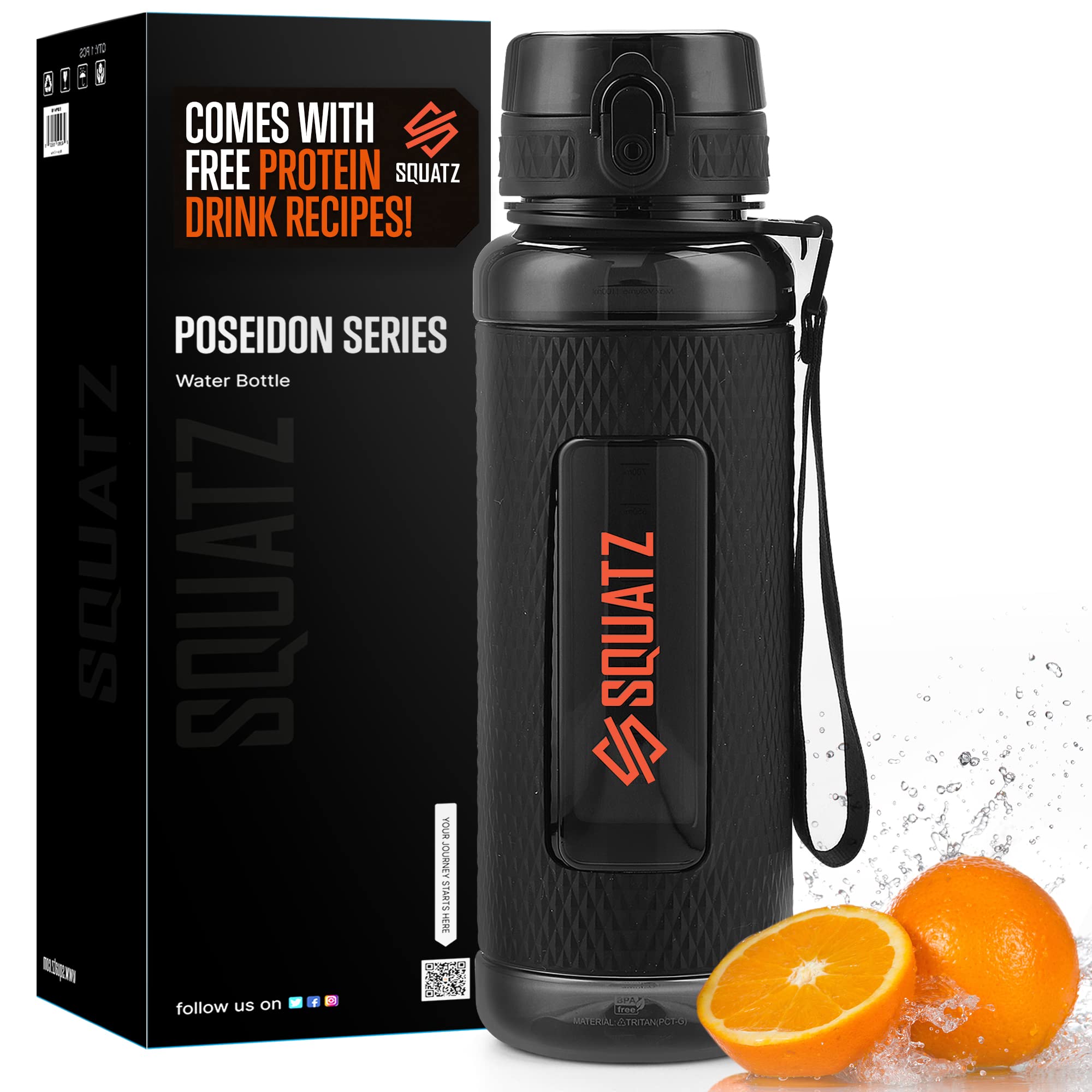 Squatz 24 Oz Poseidon Series Water Bottle For Protein And Fruit Shakes - Premium Quality Wide Mouth Gym Flask Fruit Infuser Stra