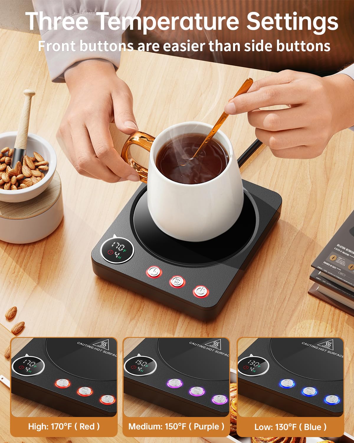 SWEETFULL Mug Warmer - 36W, 3 Temp Settings, LED Display, Timer, Black