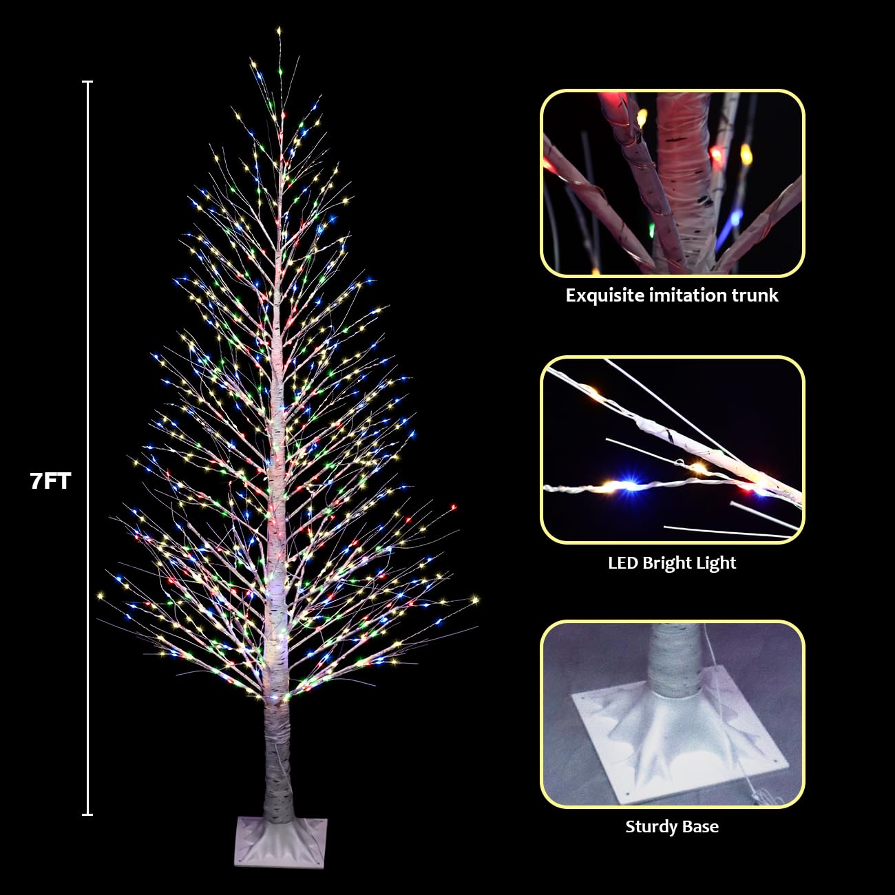 IJG 7FT Lighted Birch Tree 1000 LED Multicolor Light with Twinkle Lights, Twinkling or Steady Function for Selected, LED Christm
