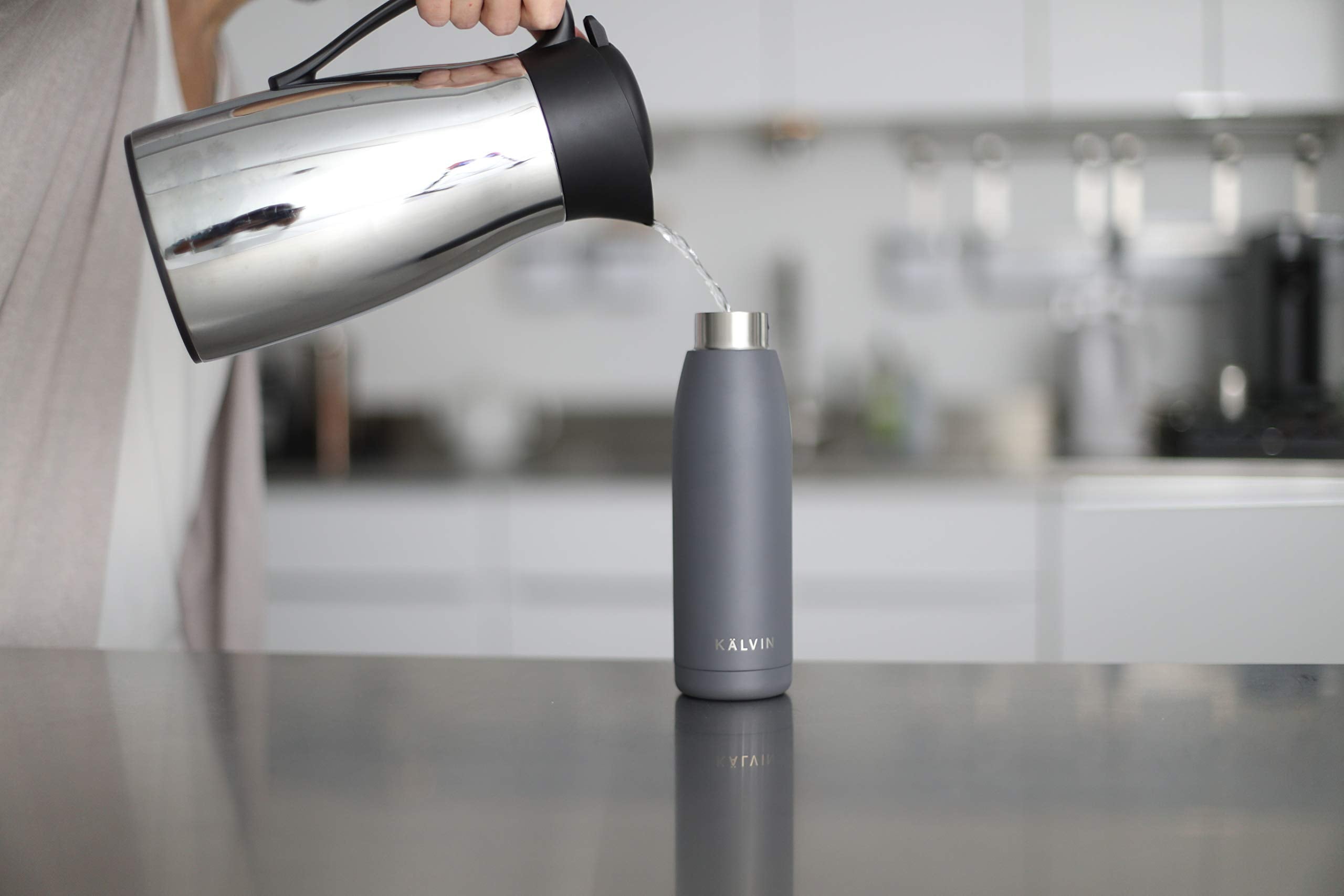 Klvin Insulated Water Bottle, Charcoal Grey, 14.2 Oz (420Ml) - Shake To Activate Hand Warmer & Ice Pack, Bpa Free, Hot Water Bot