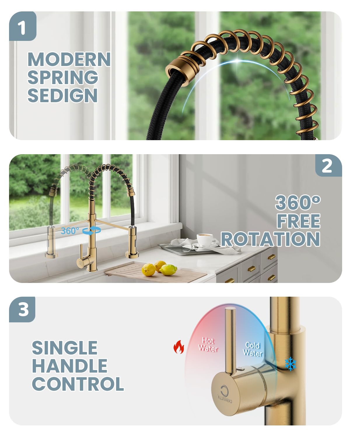 Kitchen Faucet, Brushed Gold Kitchen Faucet With Soap Dispenser And Deck Plate, Faucet For Camper Farmhouse Rv Kitchen Sink, Sin