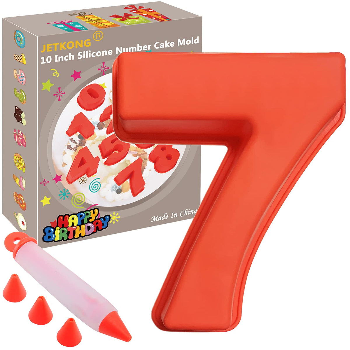 Jetkong 10-Inches Silicone Number Cake Mold Diy Baking Cake Pan With Decorating Pen (Number 7)