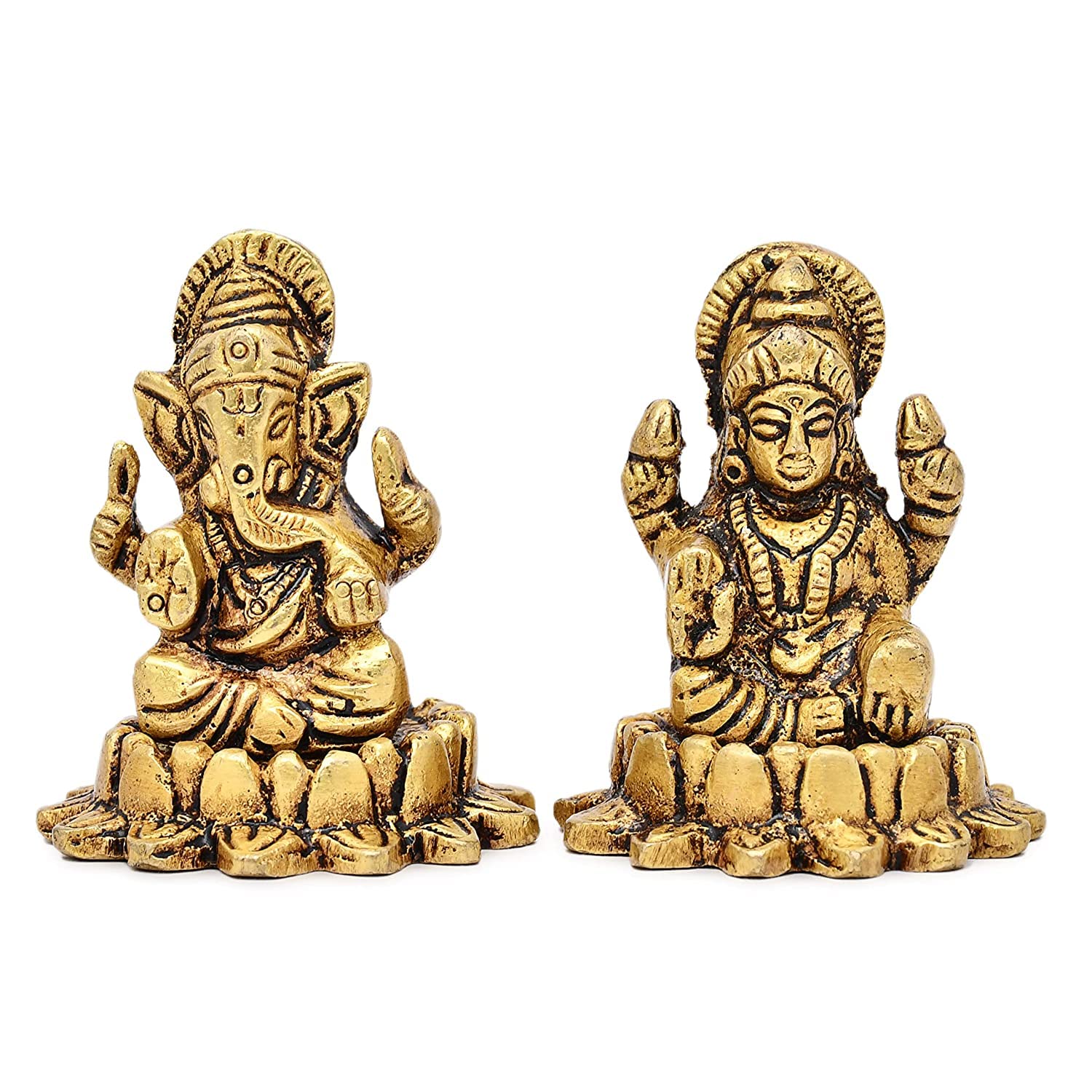 Aargkraft Brass Laxmi Ganesh Ji Idol With Temple Showpiece Ideal For Home Office Temple Pooja Decor | Lakshmi Ganesha Idol Statu