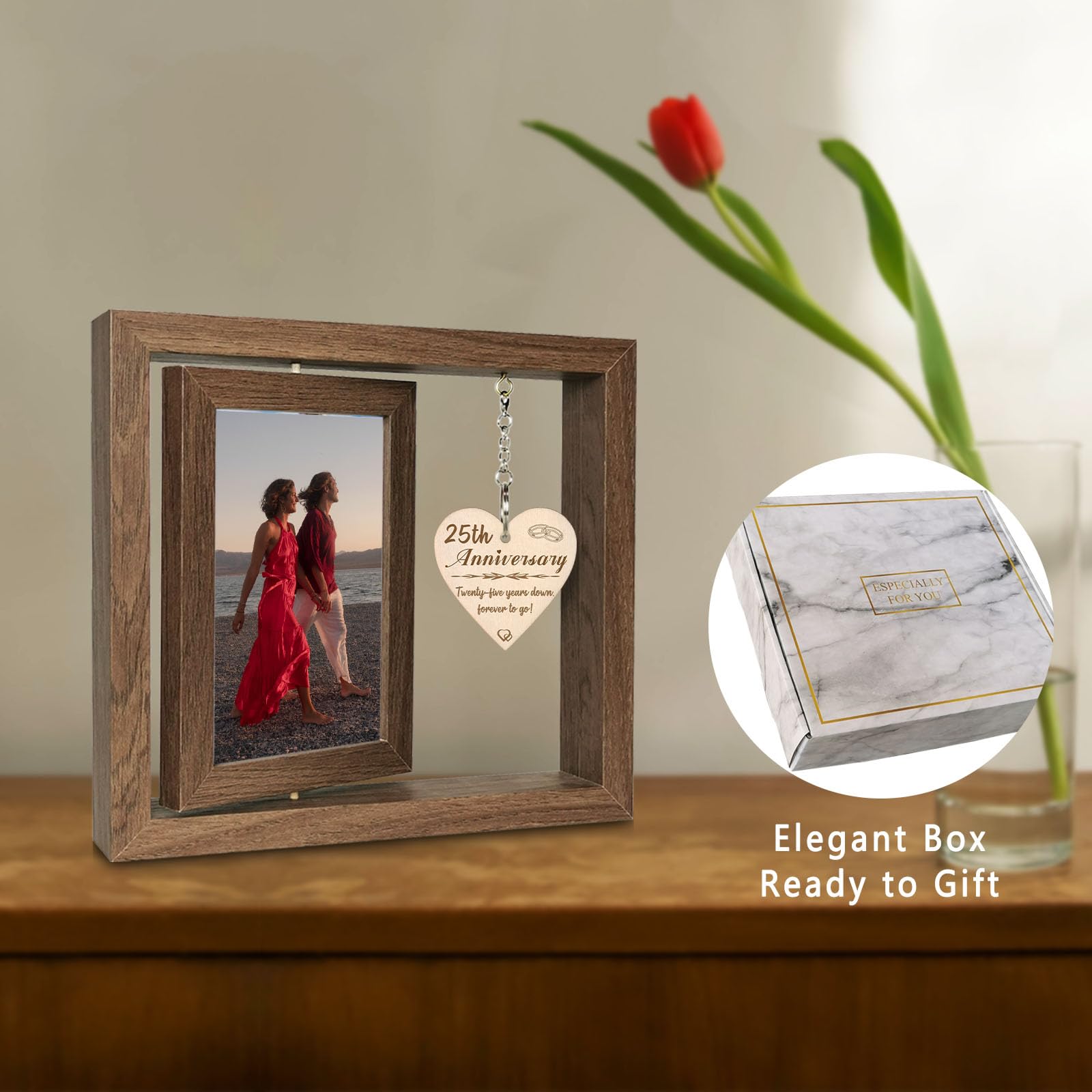 EYITUPC 25 Year Wedding Anniversary Picture Frame Gifts, 25th Anniversary Frame Gifts for Couple Wife Husband (Display Two 4x6)