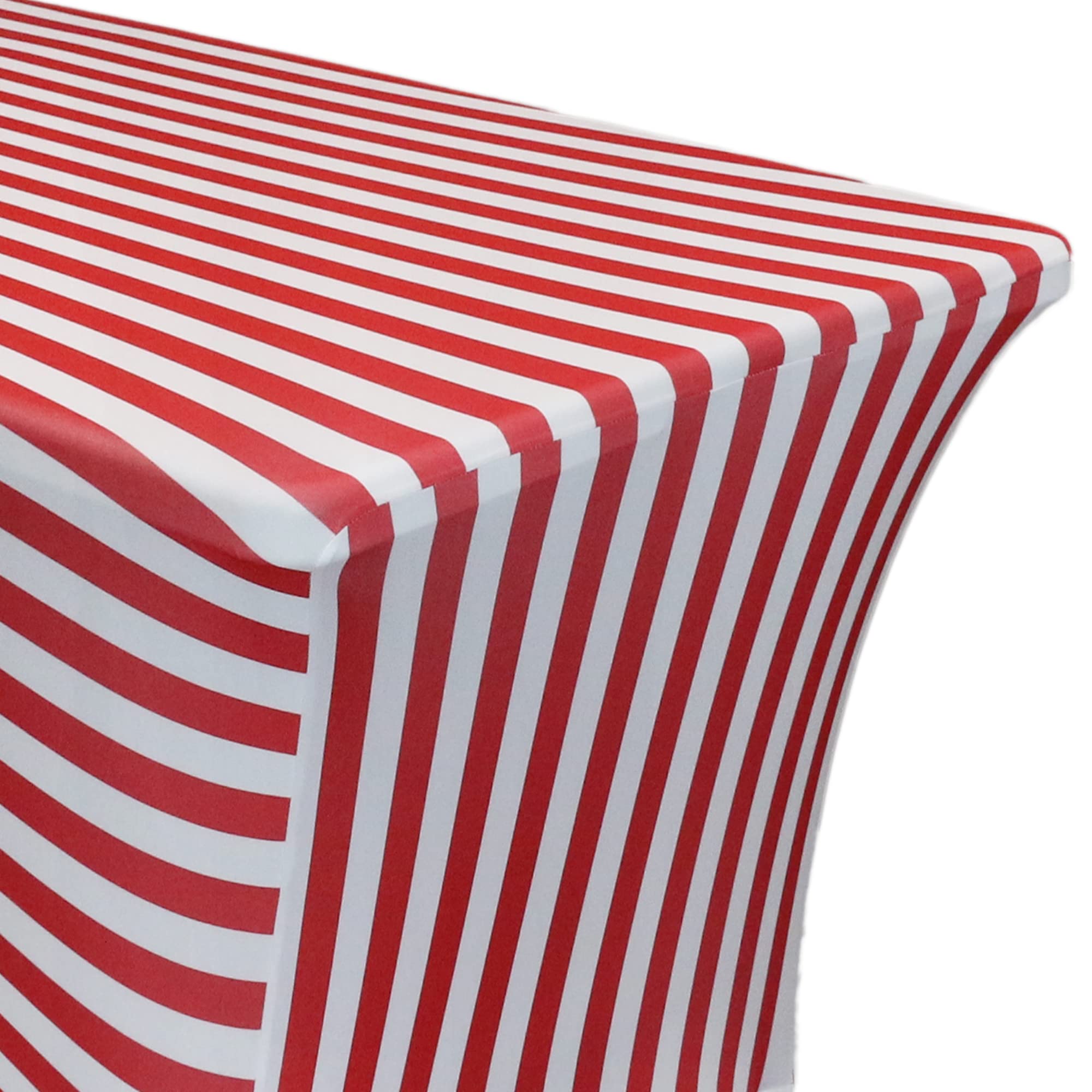 Your Chair Covers - 8 Ft Rectangular Fitted Spandex Tablecloths Patio Table Cover Stretchable Tablecloth - Redwhite Striped