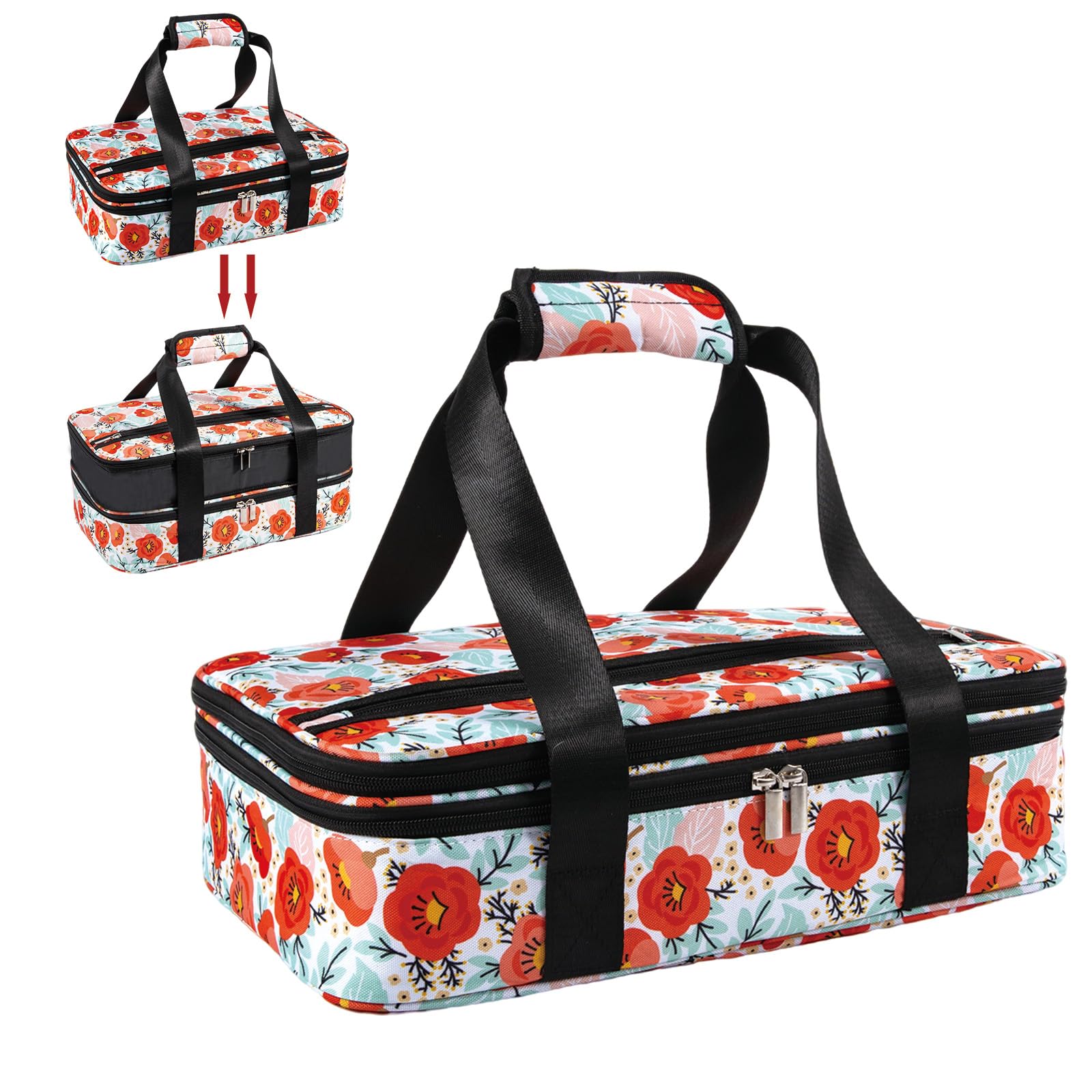 Insulated Casserole Carrier Expandable for Hot or Cold Food with Handle Food Transport for Travel Picnic Cookouts,Fits Pioneer W