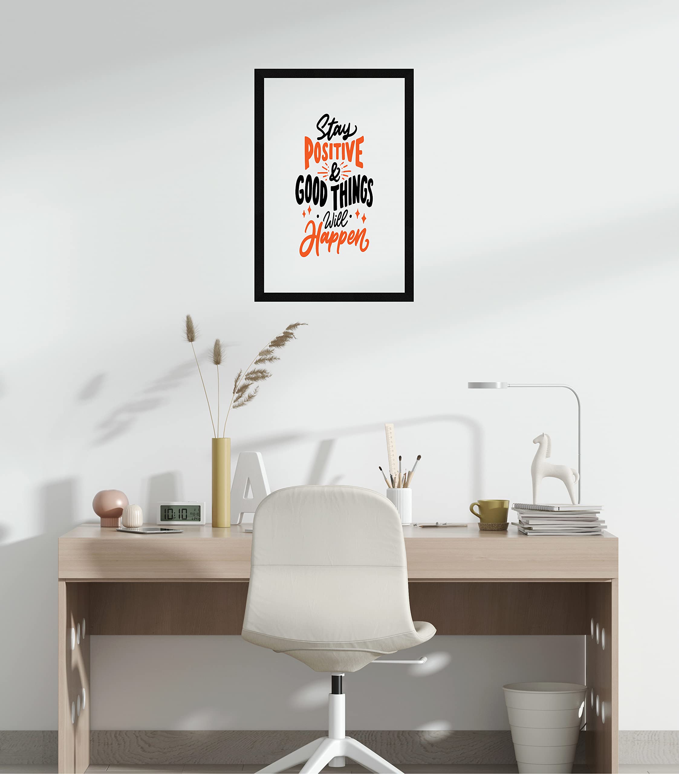 SCPmarts Motivational Wall Frame Stay Positive Good Things Will Happen Motivation Quote with Frame Size 10 Inch x 12 Inch