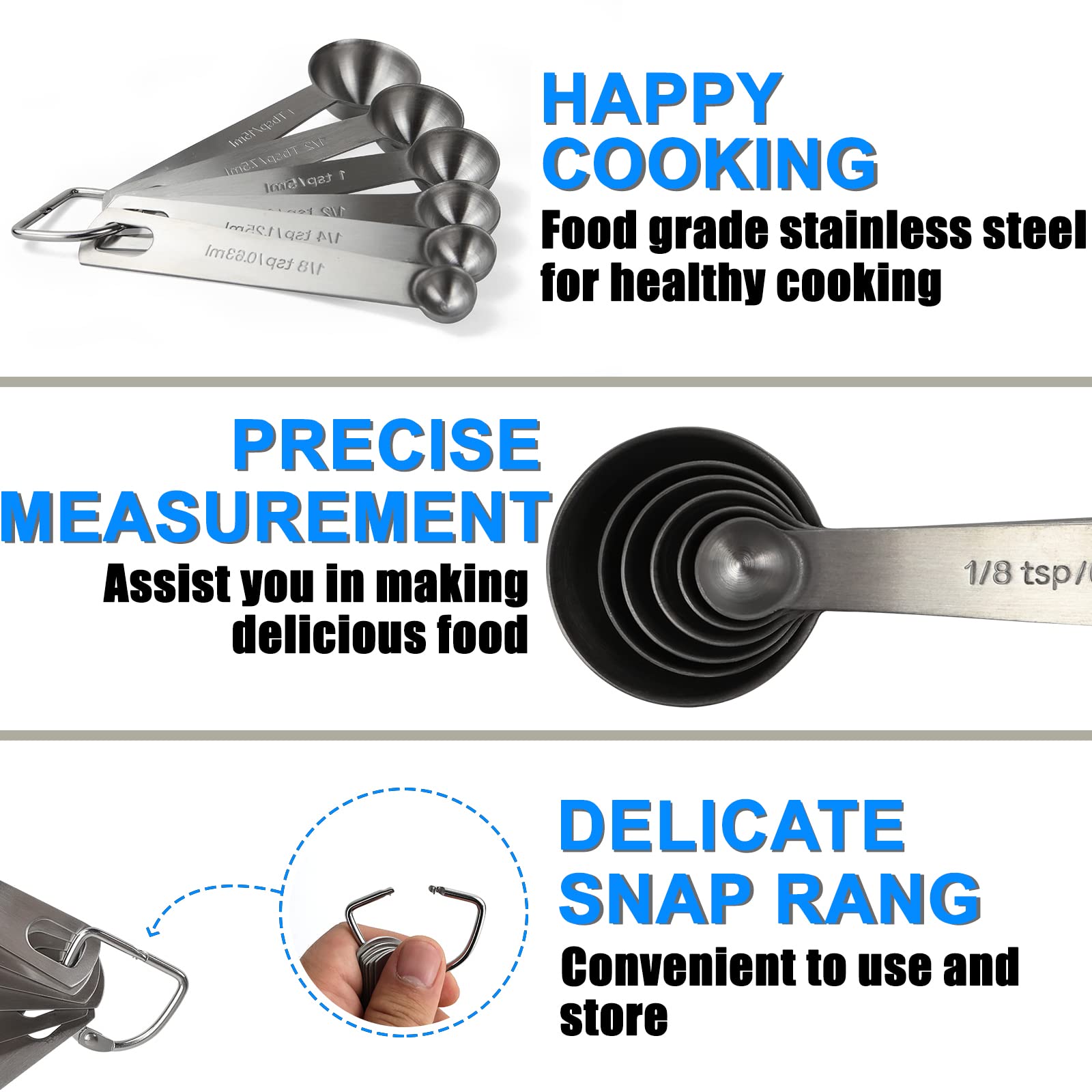 Rena Chris Premium Stainless Steel Measuring Spoons Set of 6, Heavy Duty, Metric & US Measurements, Silver