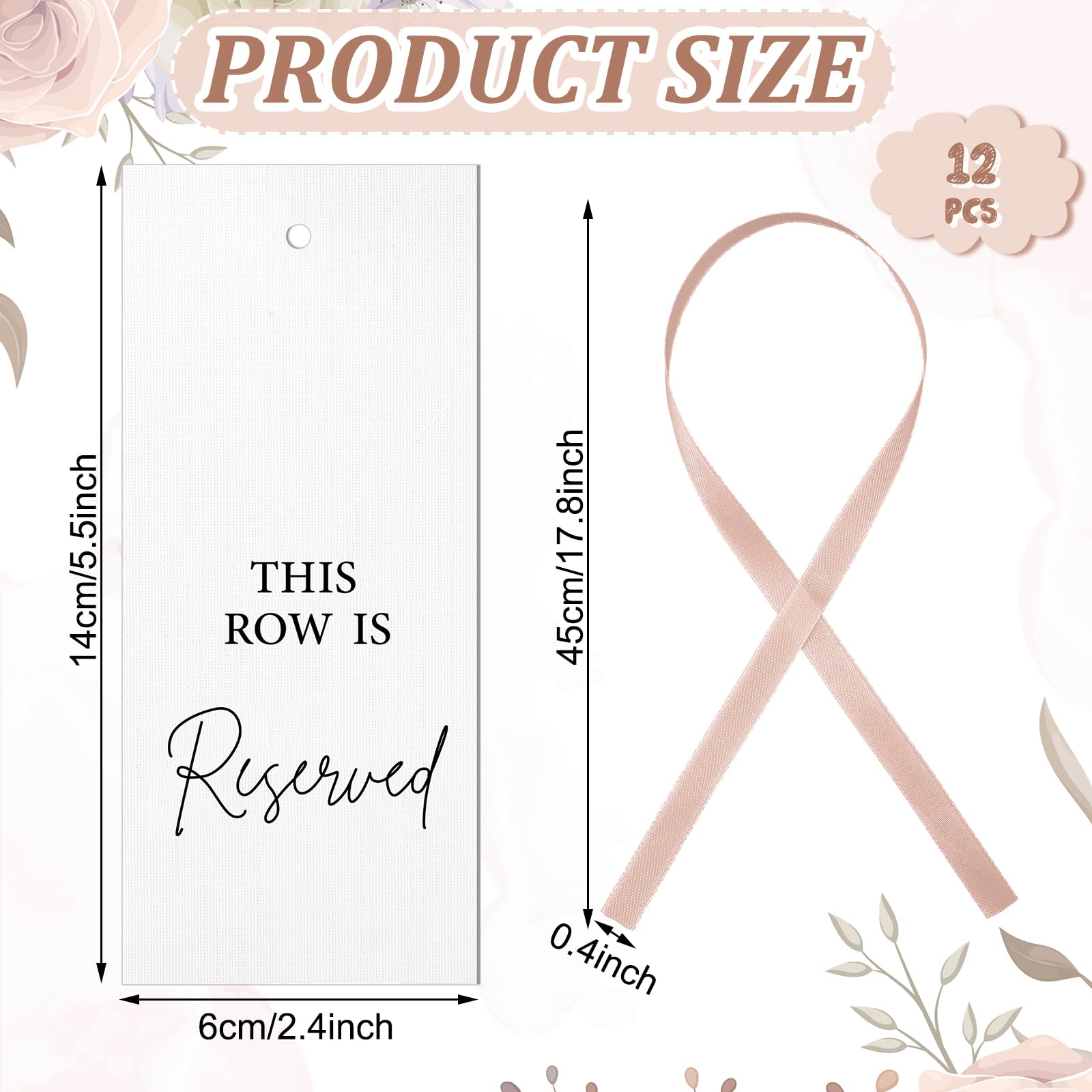 Clabby 12 Pack Reserved Chairs Signs with Ribbon for Wedding Reception Party Restaurant This Row Is Reserved Signs Hanging Signs