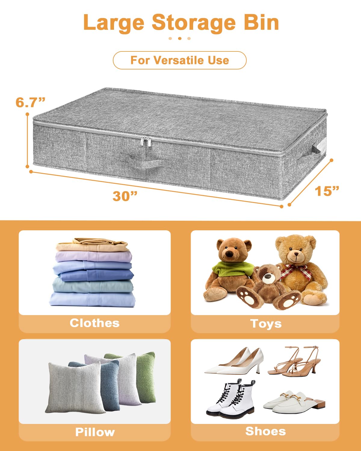 punemi Under Bed Storage, 3 Pack Underbed Storage Container Bags With Lid, Foldable Sturdy Clothes Storage Drawer Organizer W/ 3
