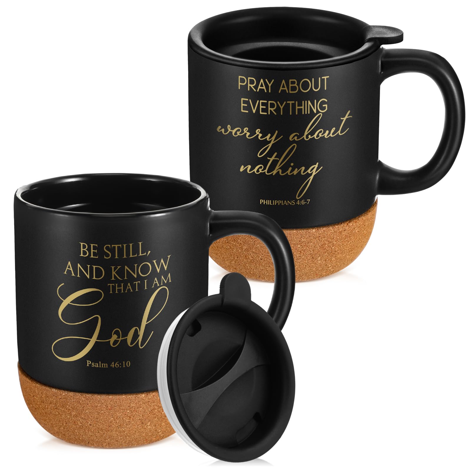 FillTouch 2 Pcs Christian Gifts Ceramic Coffee Mug with Cork Bottom, 15 oz