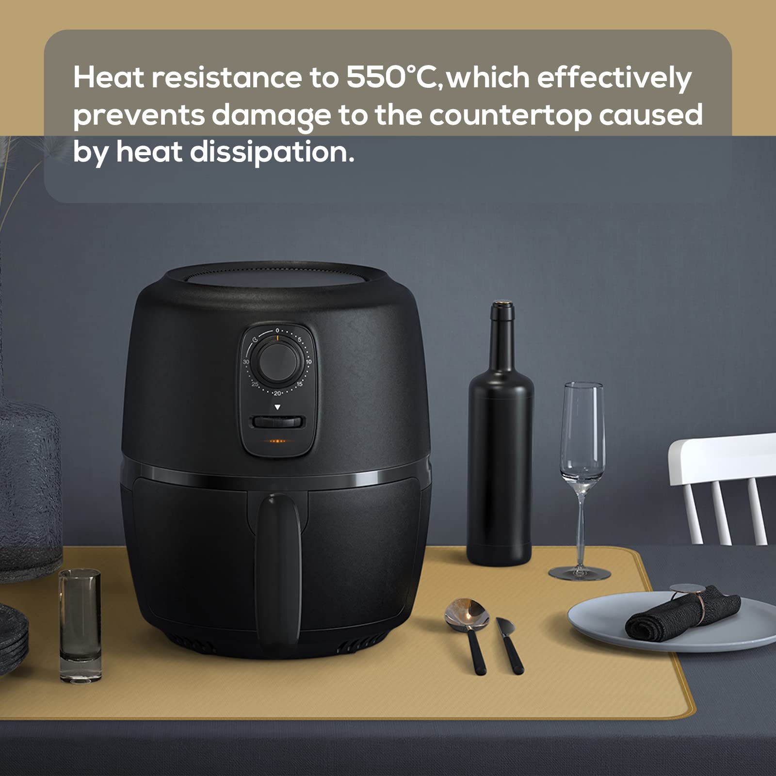 Flasld Heat Resistant Mat For Air Fryer Site On, Fireproof Silicone Mats For Kitchen Counter, Countertop Protector, No-Slip And
