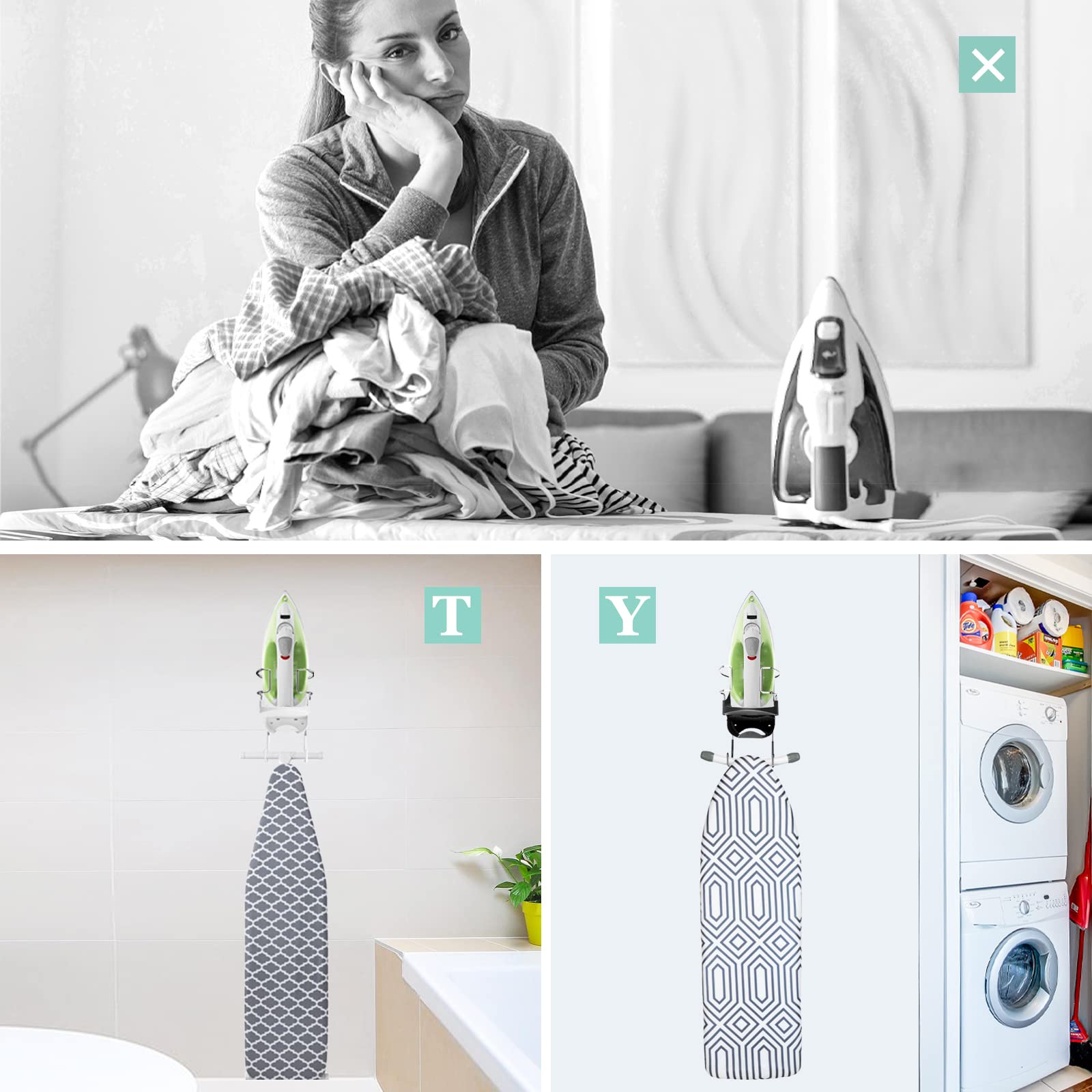 Iron Board Hanger Wall Mount Electric Iron Holder Iron And Ironing Board Storage Organizer Shelf With Removable Hooks For Househ