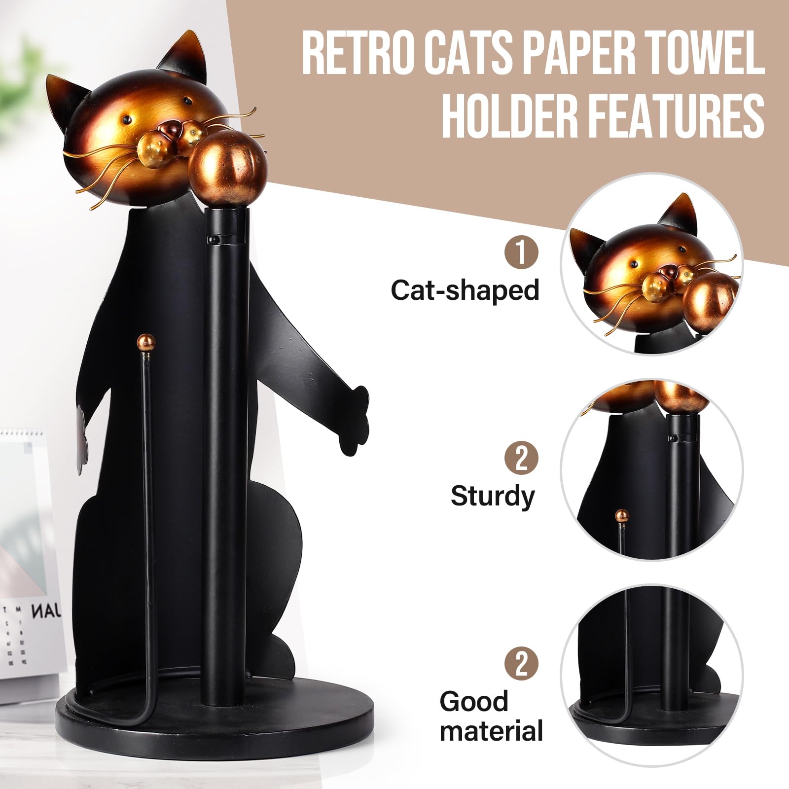 Cat Paper Towel Holder Countertop, Farmhouse Paper Towel Holder Stand For Kitchen Roll Organize,Paper Towel Holder For Kitchen D