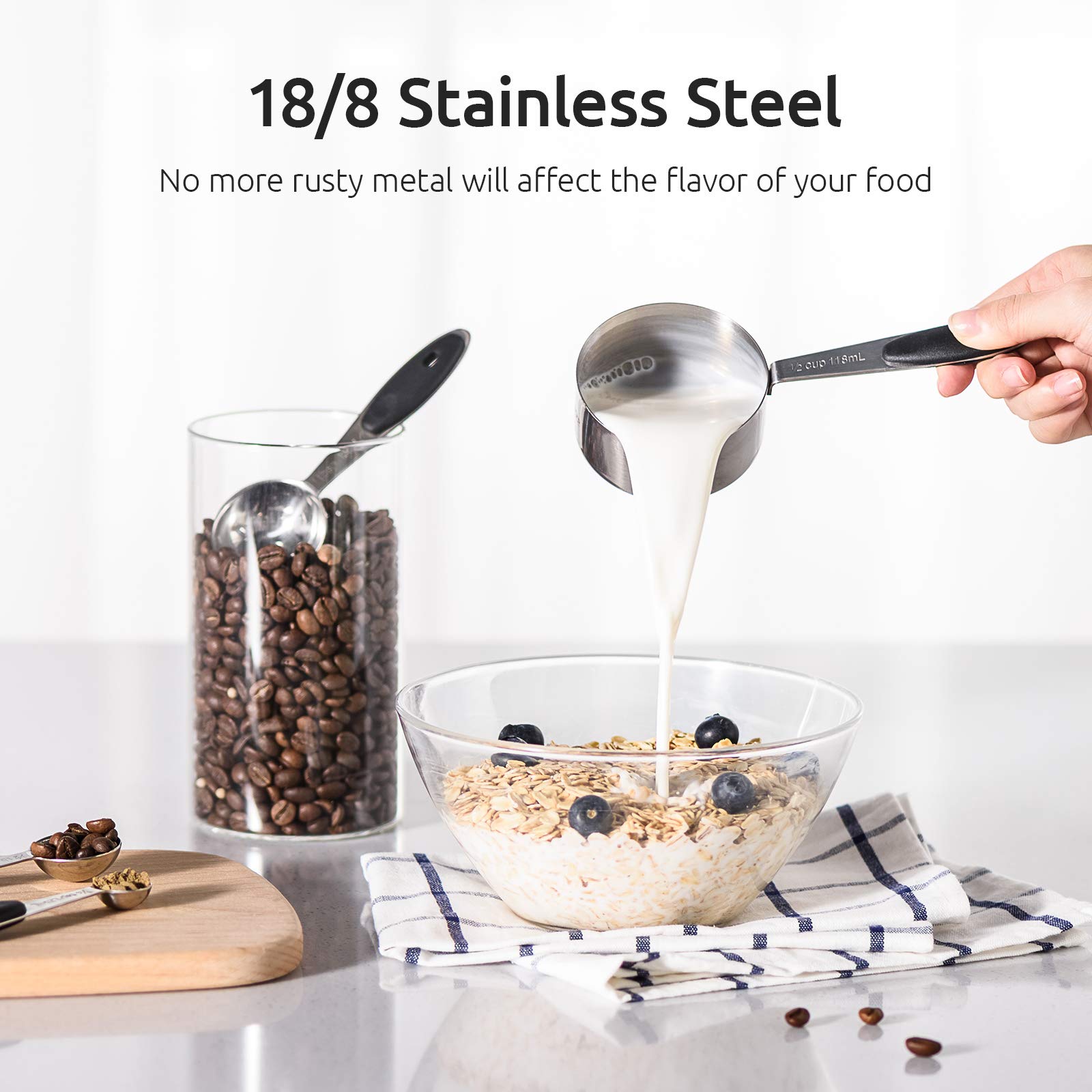 Measuring Cups : U-Taste 18/8 Stainless Steel Measuring Cups And Spoons Set Of 10 Piece, Upgraded Thickness Handle(Black)