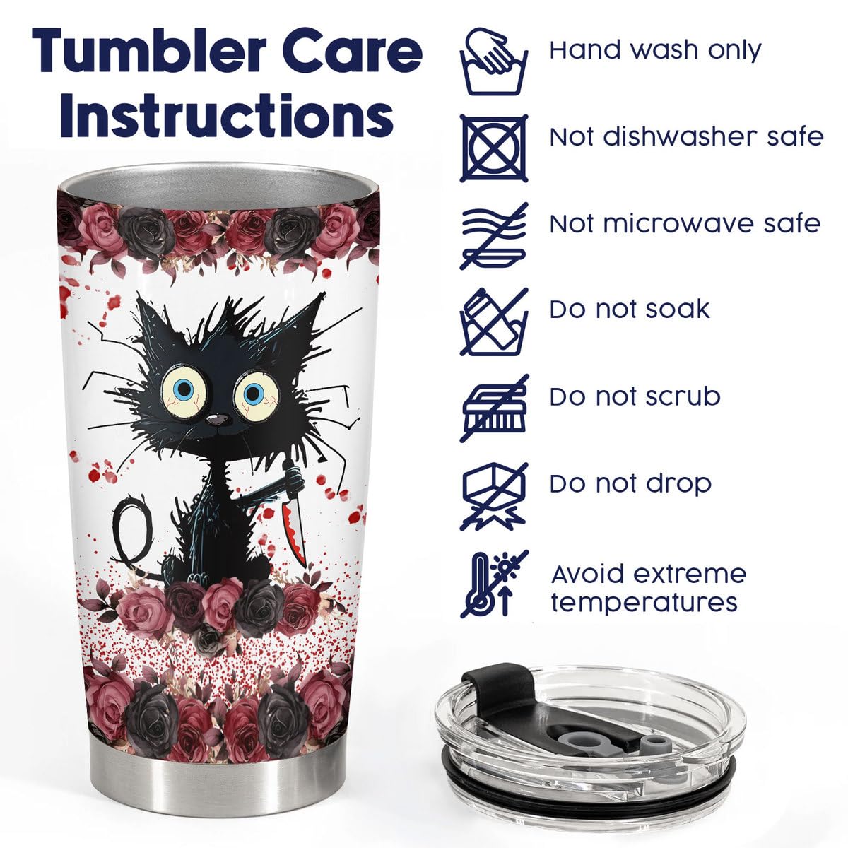 34Hd Gifts For Halloween, Crazy Cat Tumbler With Lid 20 Oz Stainless Steel, I Will Put You Cat Mug, Horror Drinking Cup, Cat Gif