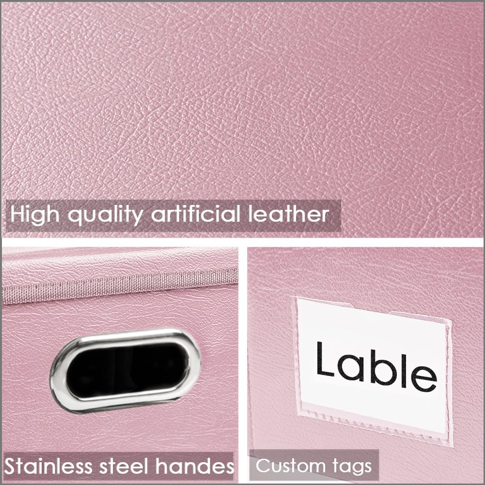 Prandom Large Collapsible Storage Box With Lid [1-Pack] Leather Fabric Foldable Storage Bin Organizer Container Basket Cube With