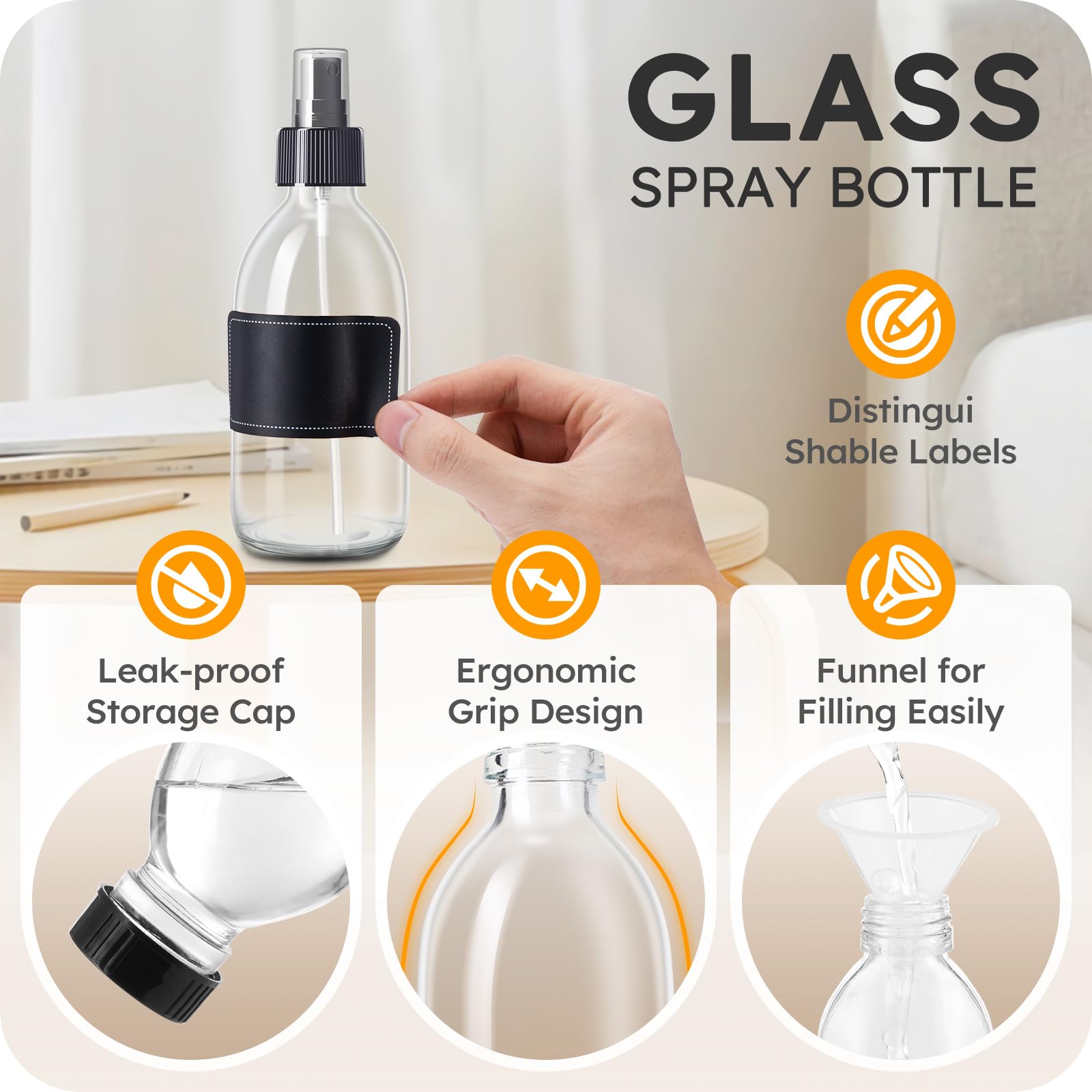 Tecohouse 2 Pack Glass Spray Bottles, 250Ml Small Glass Bottles For Cleaning Solutions, Spray Bottles For Essential Oils, Plants