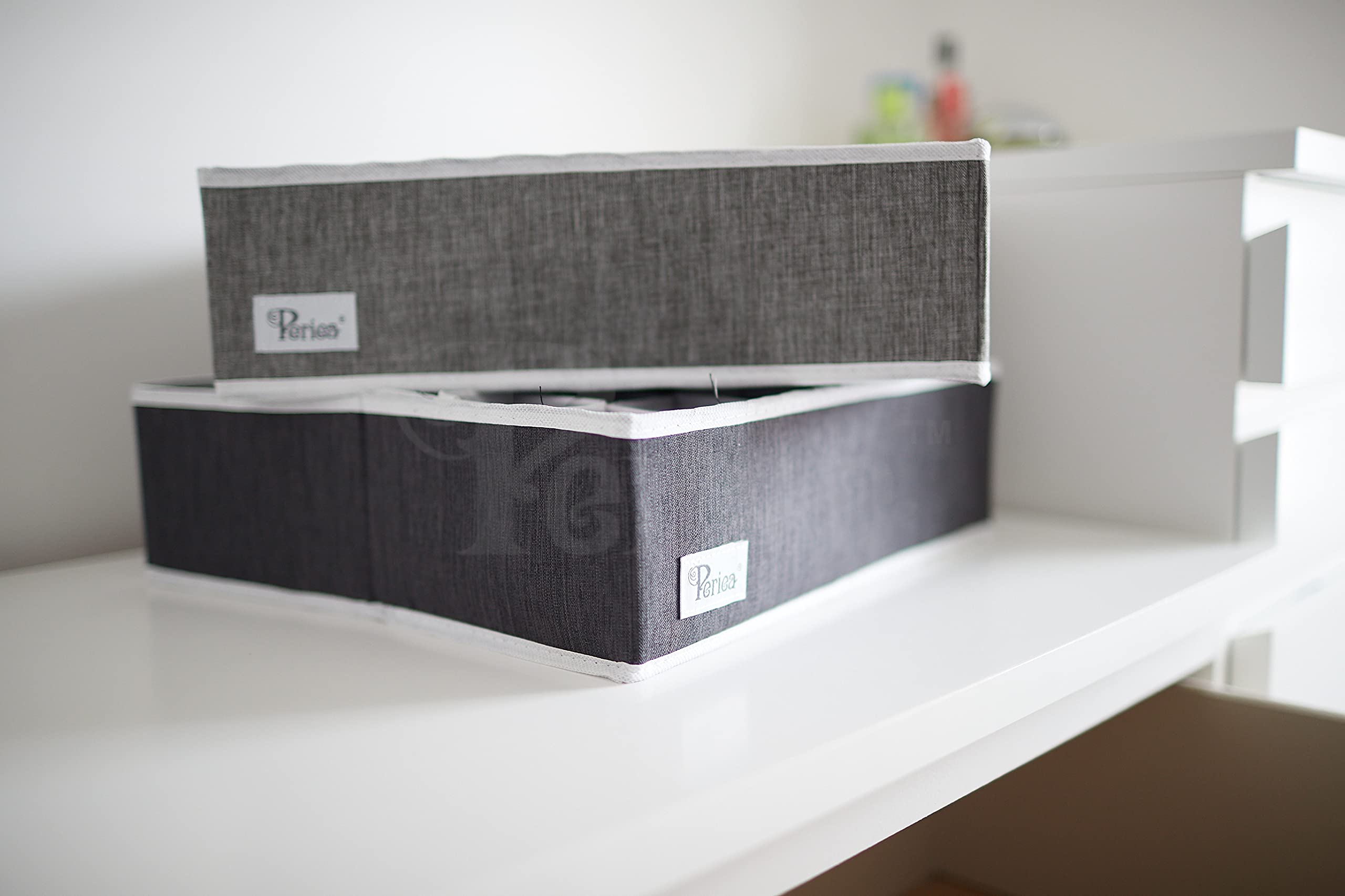Periea Drawer Organizer Bedroom Underwear 30 Cell 'Fosy' (Premium, Charcoal Grey with White Piping)