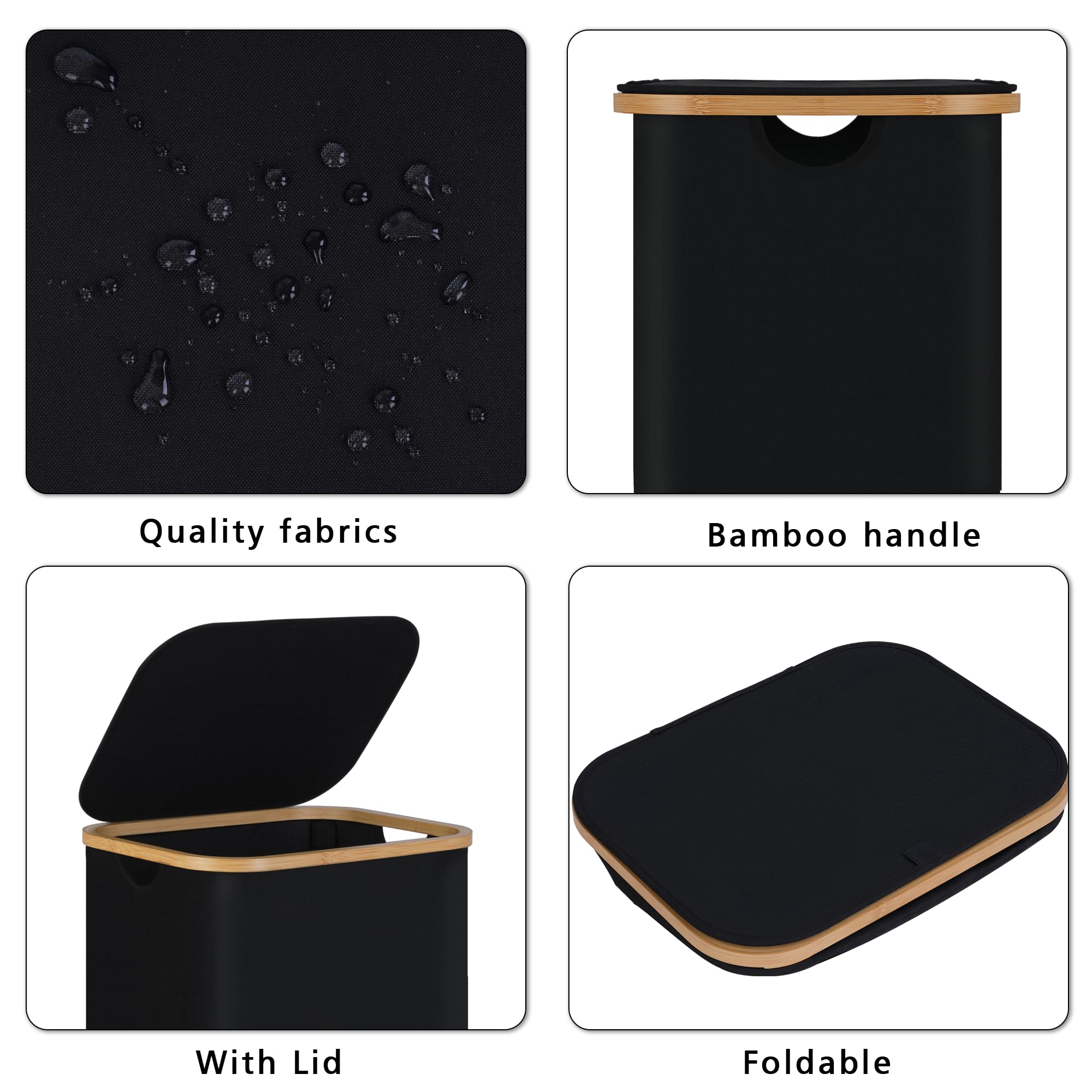 100L Laundry Hamper With Lid, Lagre Basket With Bamboo Handles,Foldable Clothes Hamper Tall Dirty Laundry Basket For Clothes Toy