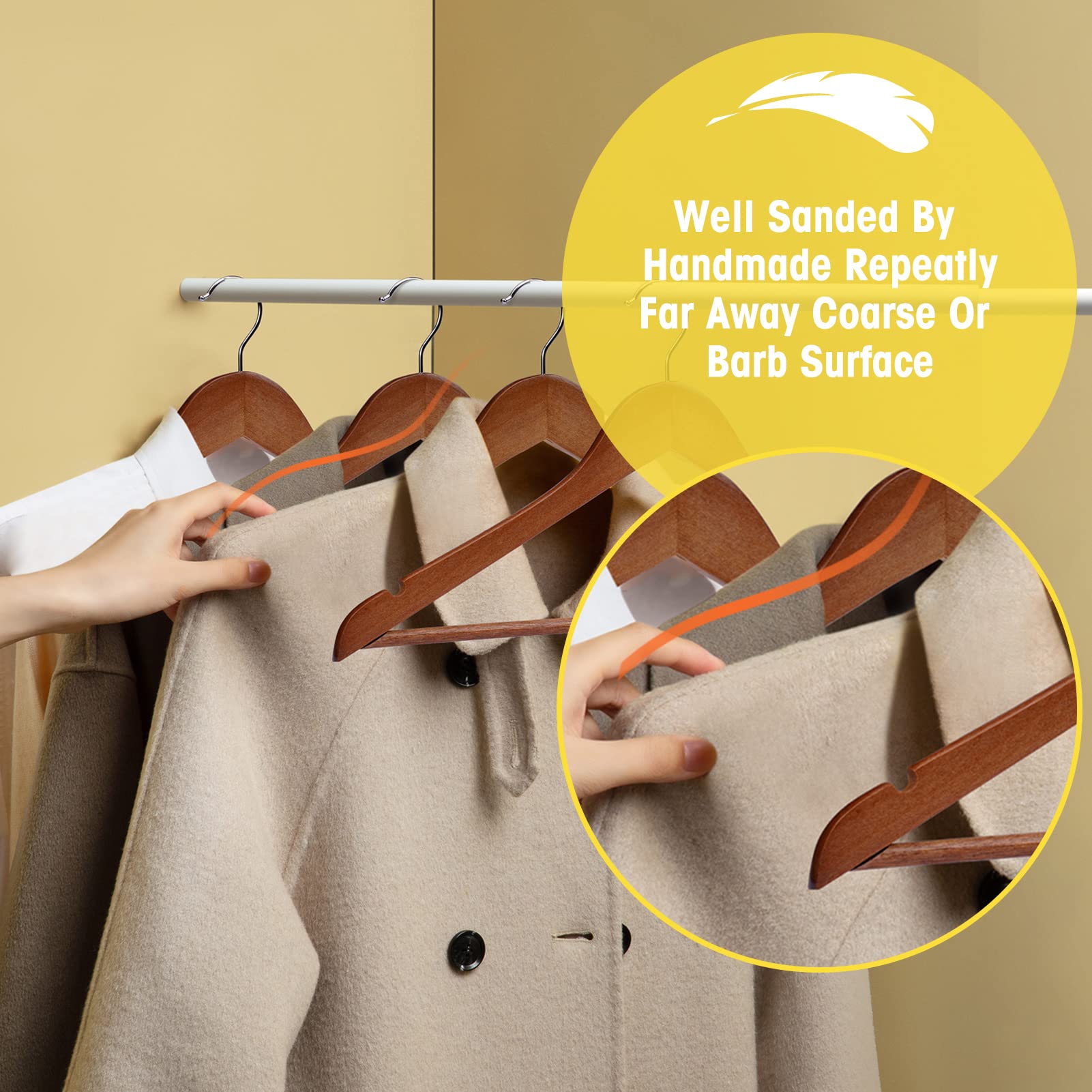 Uinicor Wood Hangers -10 Pack- Wooden Hangers,Heavy Duty Wooden Coat Hangers,Smooth Finish Wooden Clothes Hangers With Non Slip