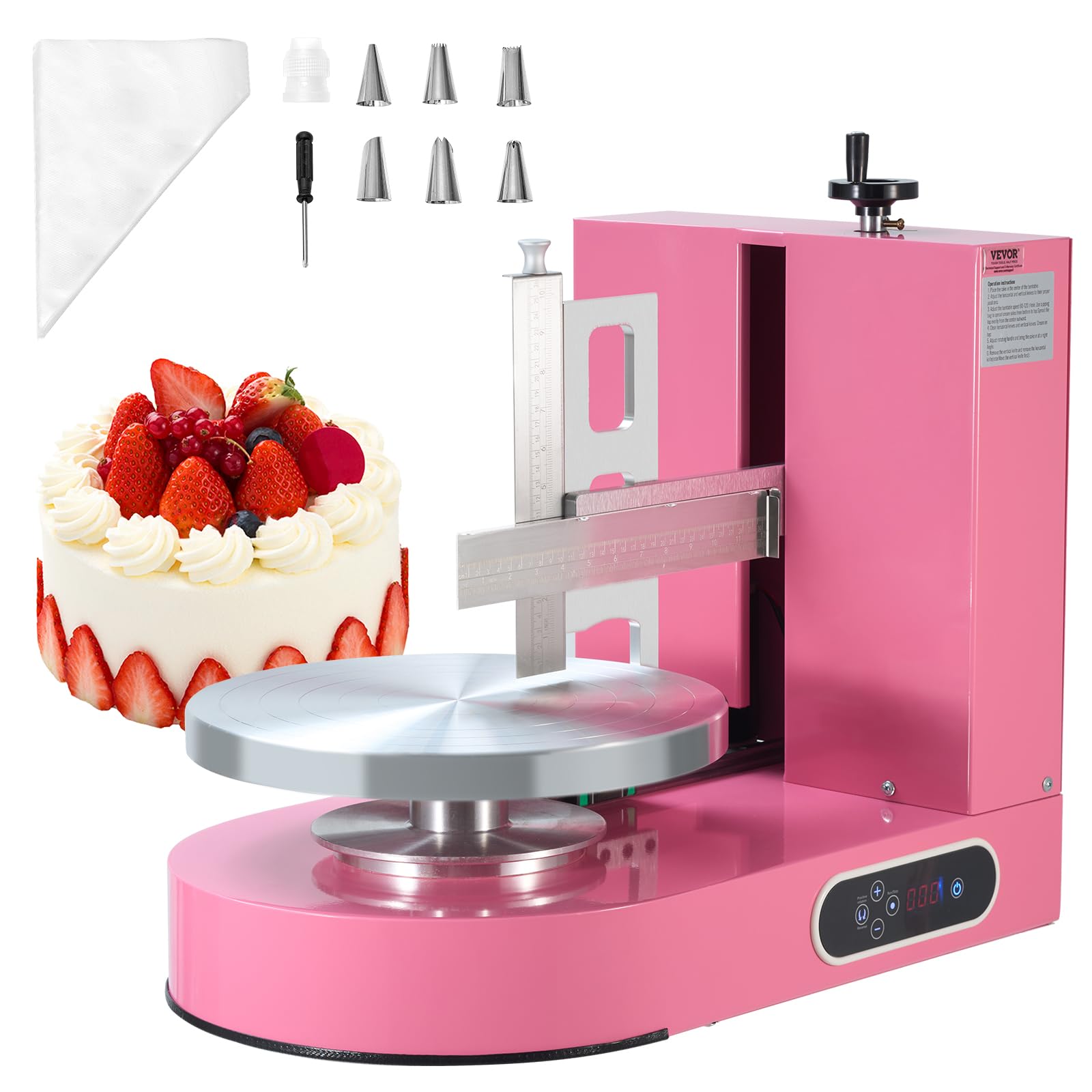 VEVOR Cake Decorating Machine, Cake Cream Spreading Coating Smearing Machine, Low Noise Cake Frosting Machine, Turntable with Ad