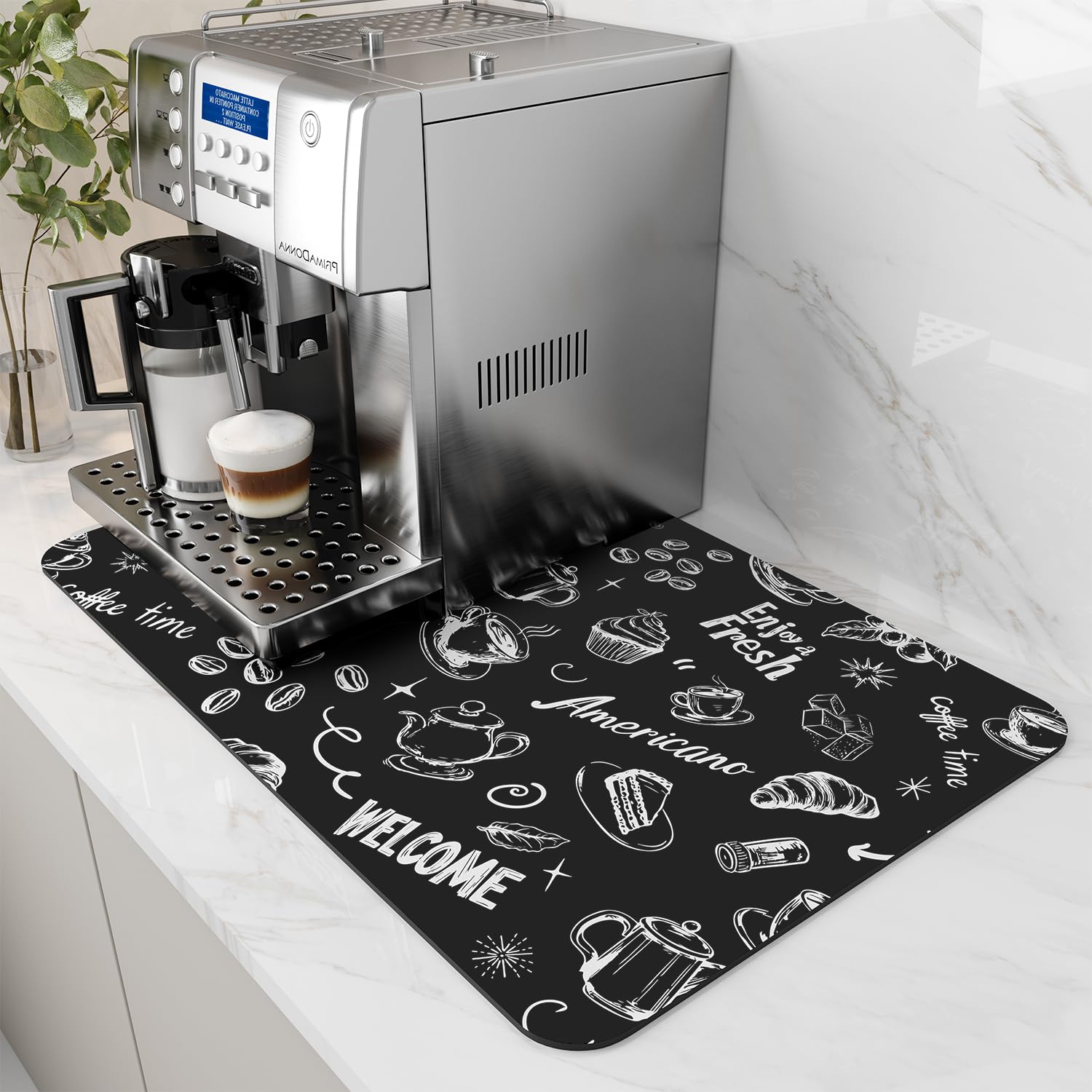 AMOAMI Coffee Mat Hide Stain Rubber Backed Absorbent Dish Drying Mat for Kitchen Counter - Fits Under Coffee Maker & Espresso Ma