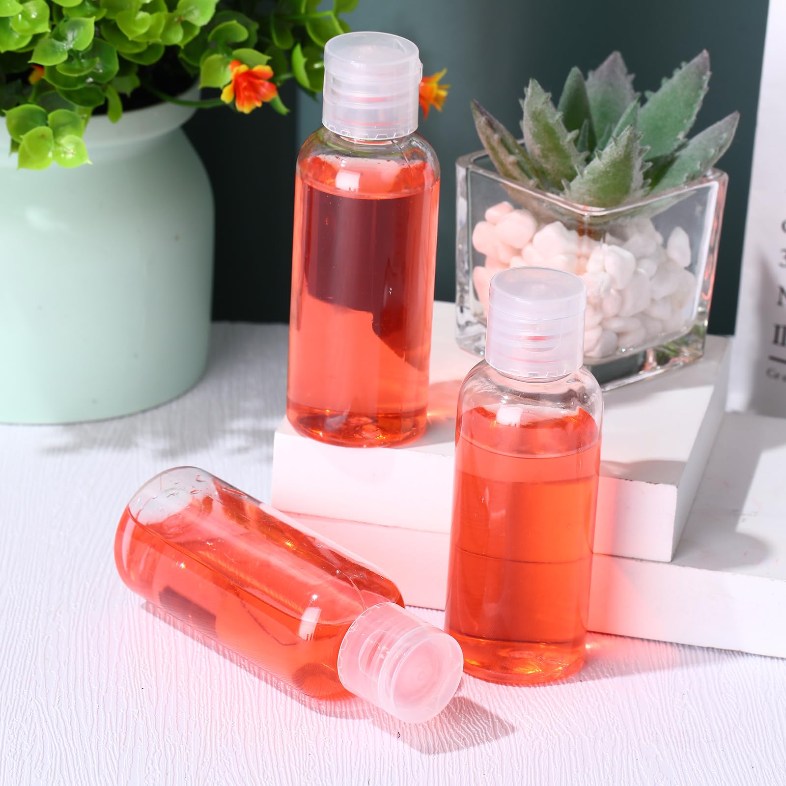 Zhehao 200 Pcs 2 Oz Clear Plastic Empty Bottles Small Travel Size Bottles With Flip Cap Empty Transparent Dispenser Container Fo