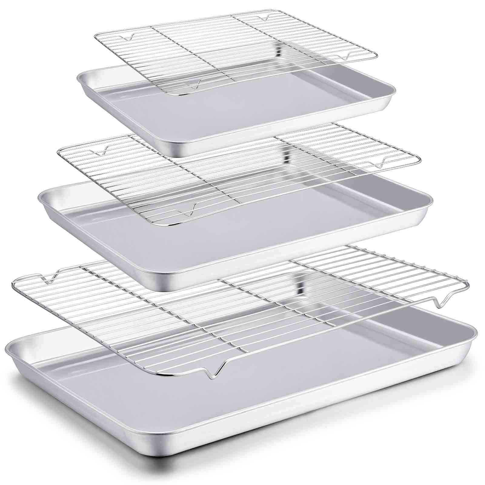 Teamfar Baking Sheet With Rack Set, 20 & 16 & 12, Stainless Steel Cookie Sheet Baking Pans With Cooling Roasting Racks, Non Toxi