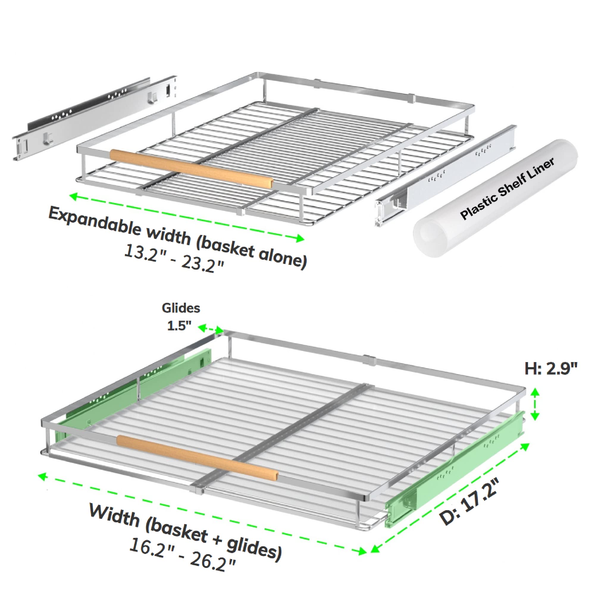 Sofron Expandable Pull Out Drawer Cabinet Organizers, Heavy Duty Slide Out Storage Shelf For Home Kitchen Pantry Cupboard Pots P