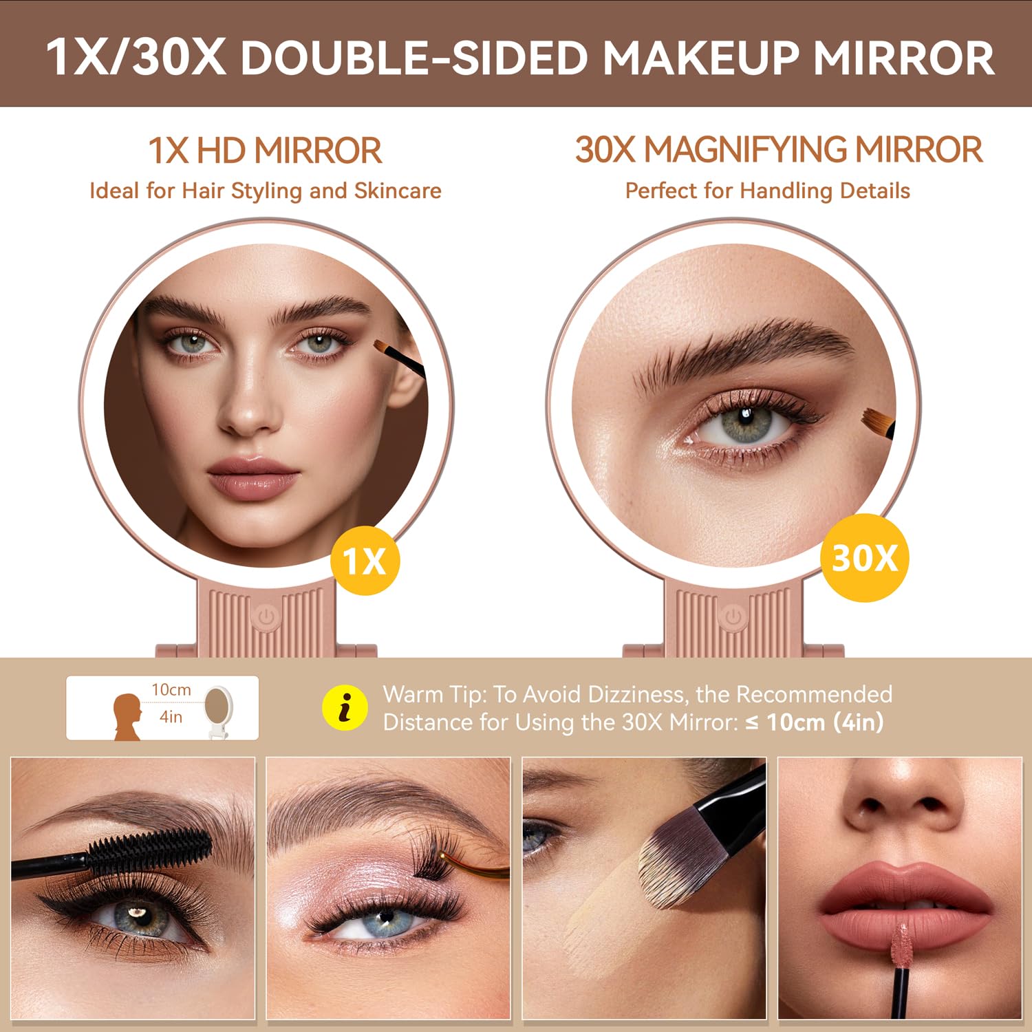 1X/30X Magnifying Mirror with Light, Double Sided Makeup Mirror with Adjustable 3 Color Light, 2000mAh Rechargeable Lighted Magn