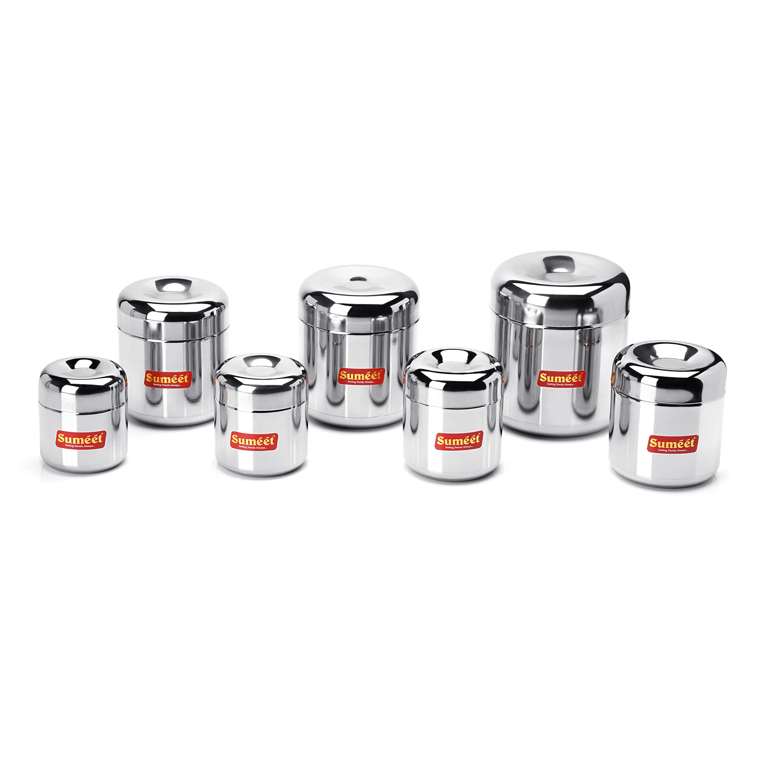 Sumeet Stainless Steel Vertical Utility Canisters Ubha Dabba Storage Containers Set Of 7Pc (125Ml 160Ml 200Ml 280Ml 320Ml 500Ml 650Ml) Black