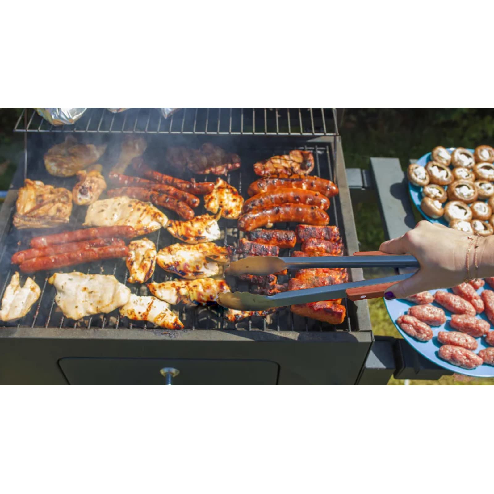 Tongs And Spatula Set Of 3, Heavy Duty Stainless Steel Kitchen Tongs 12''/16'' & Metal Spatula 4 X 5.5 With Wood Handle For Bbq