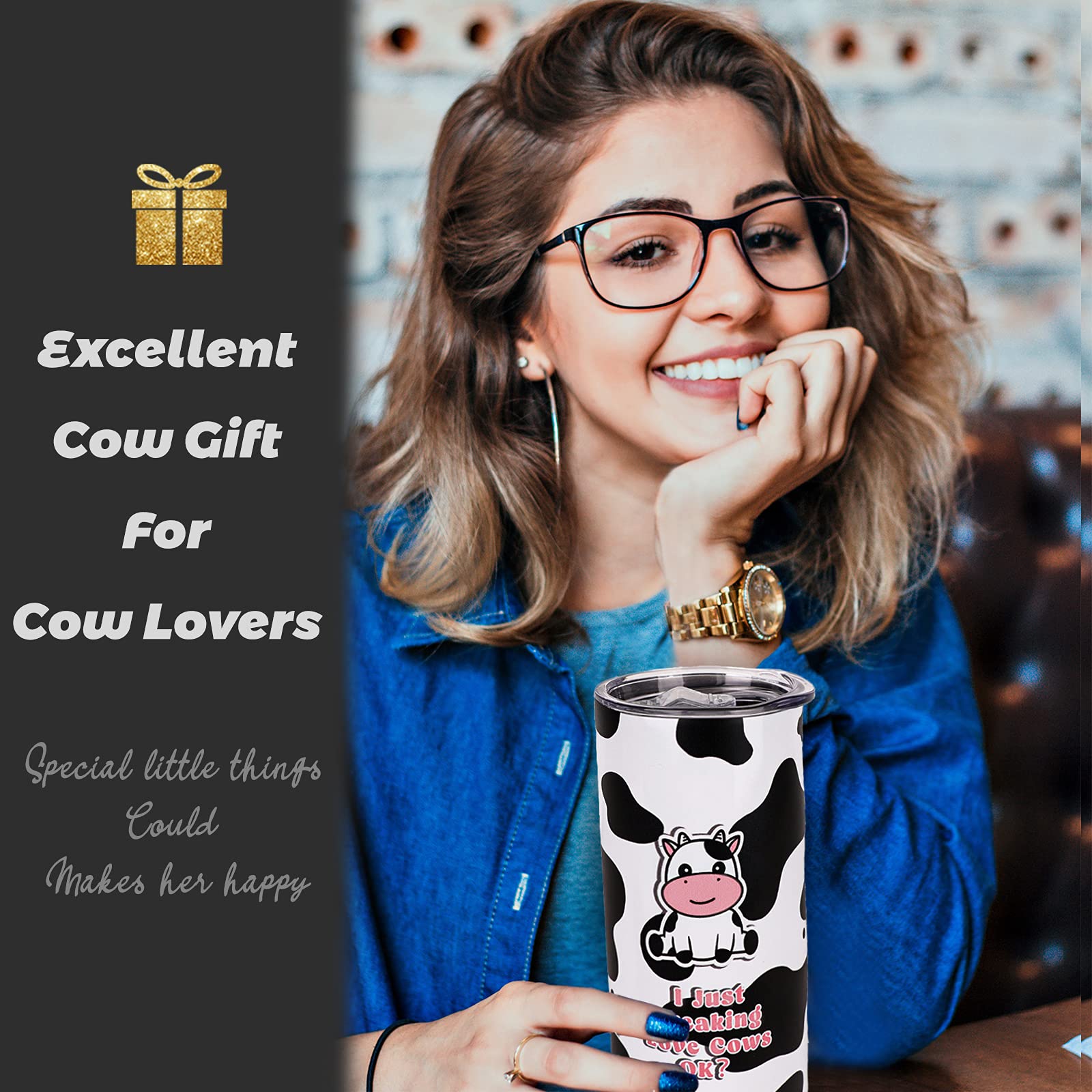 Cow Gifts- Cow Print Tumbler- Cute Stainless Steel Insulated 20 Oz Skinny Tumbler With Lid And Straw- Coffee Travel Mug Cup- Cow