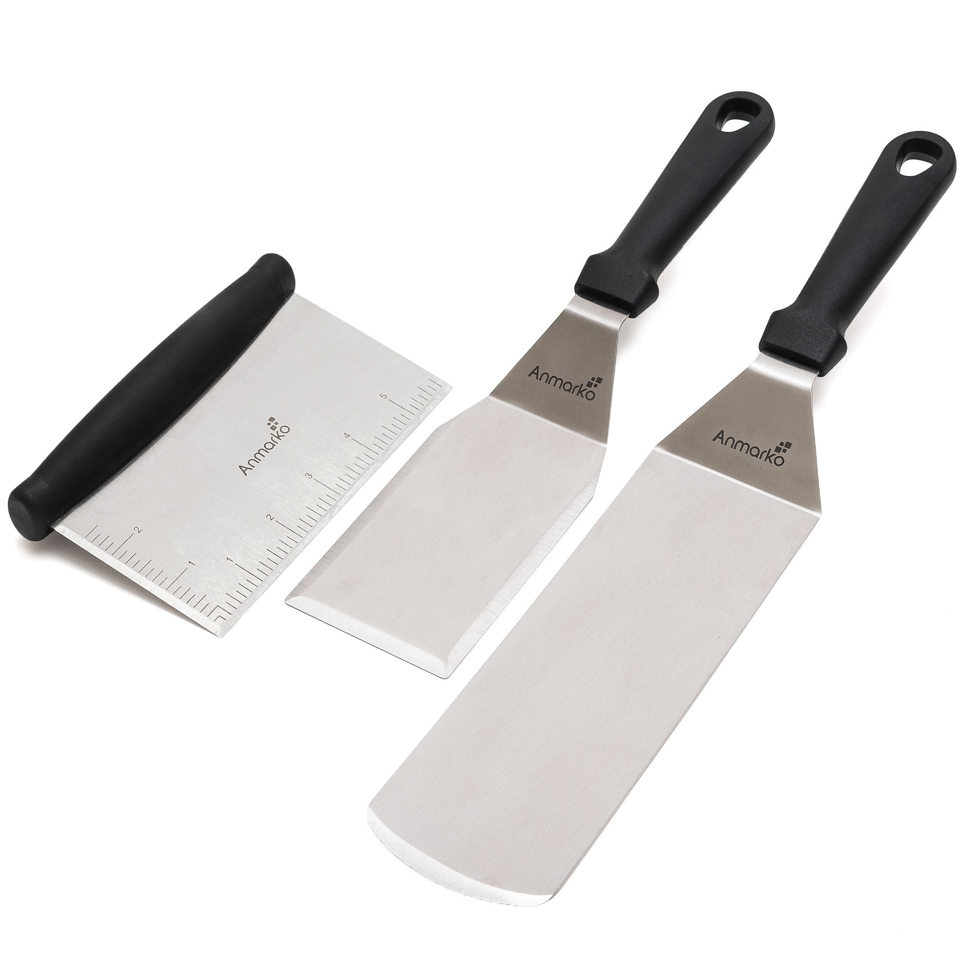 Metal Spatula Stainless Steel And Scraper - Professional Chef Griddle Spatulas Set Of 3 - Heavy Duty Accessories Great For Cast