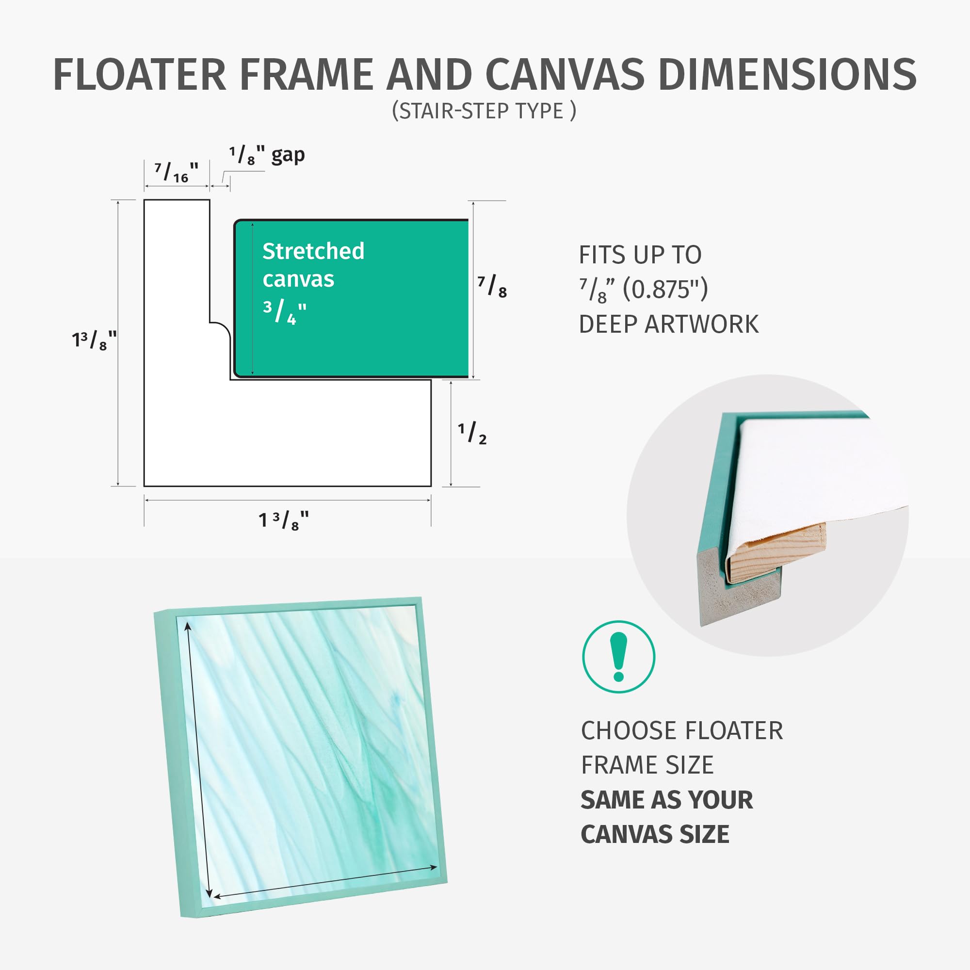 Pixy Canvas Floater Frame 19X19 For 3/4 (0.75) Inch Deep Canvas Paintings/Canvas Prints/Wood Canvas Panels/Wall Art/Wall Decor/H
