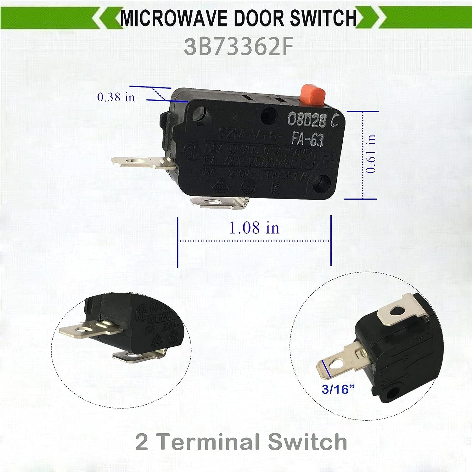 Lonye Szm-V16-Fa-63 Microwave Door Switch Fit For Lg Ge Microwave Oven Szm-V16-Fd-63 3B73362F Ps3522738 (Normally Open)(1 Pc)
