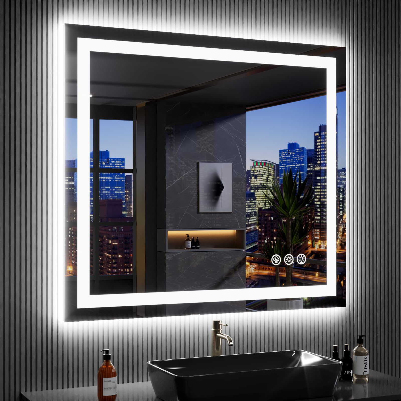 Loaao 40''X36'' Led Bathroom Mirror With Lights, Anti-Fog, Dimmable, Rgb Backlit + Front Lighted, Bathroom Vanity Mirror For Wal