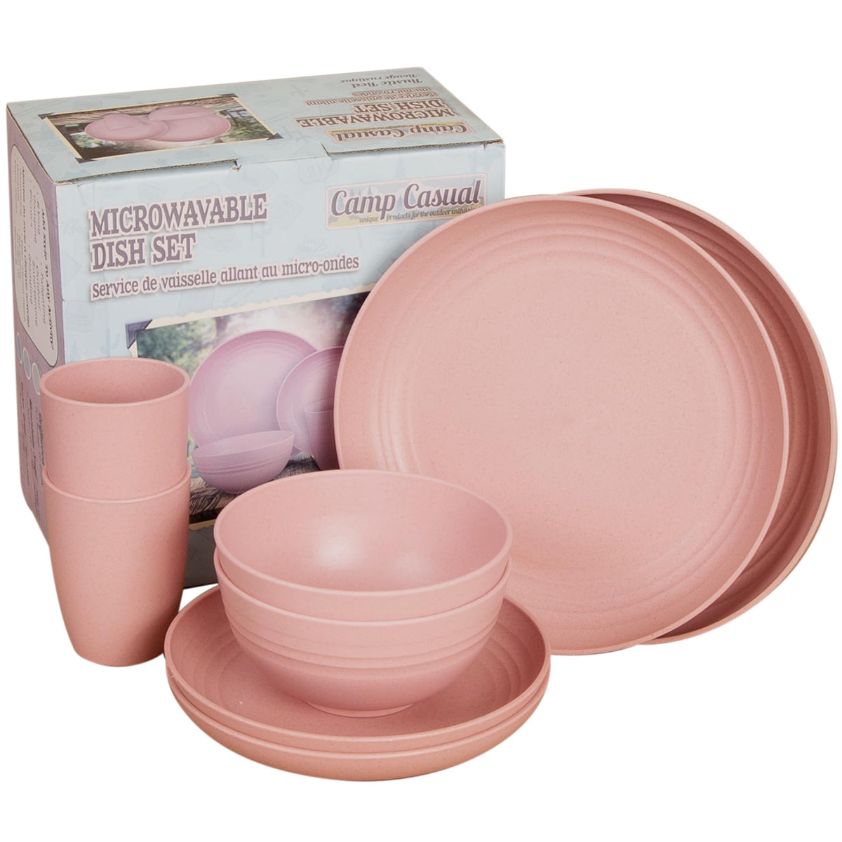 Camping Plates Cups And Bowls Set - 8-Pc Wheat Straw Dinnerware Sets - 2 Bowls, 2 Cups, 2 Small & 2 Large Indoor/Outdoor Rv Dish