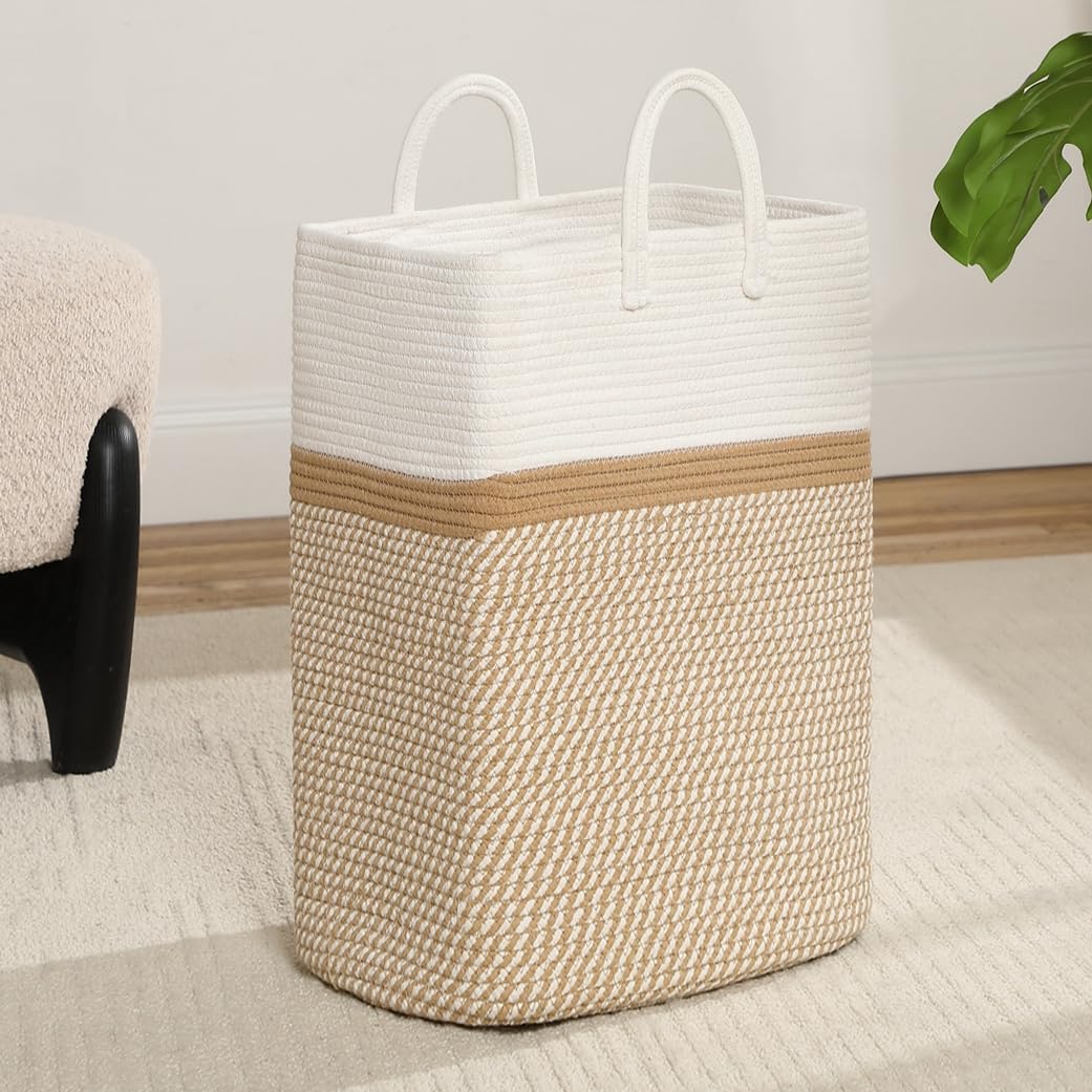 Laughbird Tall Laundry Basket,Woven Cotton Rope Laundry Hamper Sorters, Versatile Storage For Dirty Clothes,Baby Toys,And Blanke