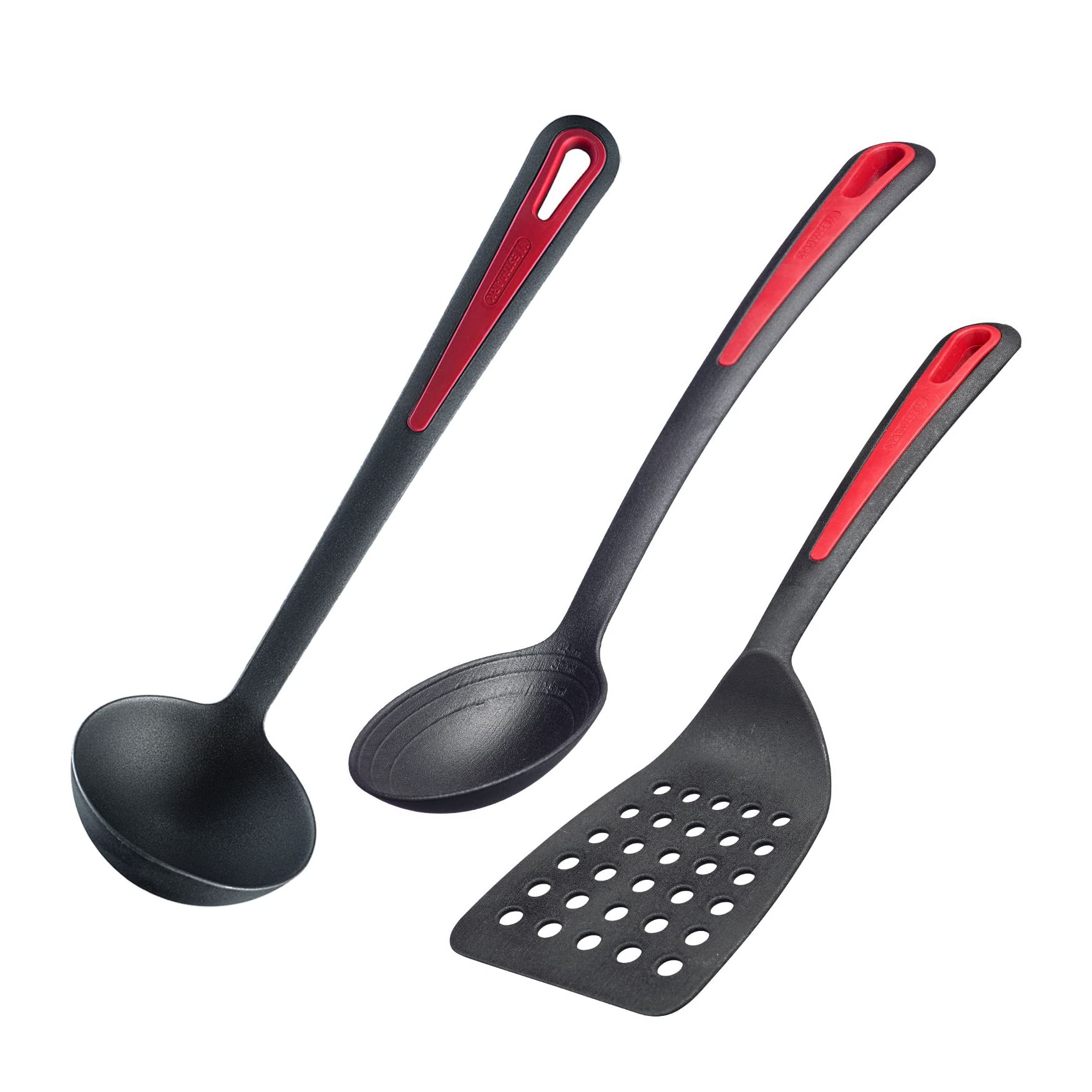 Westmark Kitchen Helper Set, 3 Items, Spatula, Soup Ladle and Spoon, Plastic, Gallant, Black/Red, 295622E6