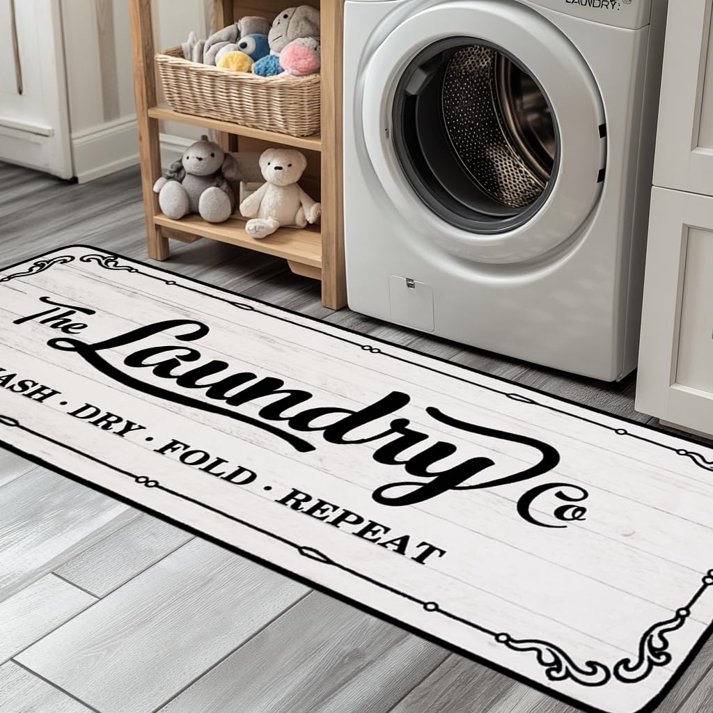 Siyulala Laundry Room Rug Runner 20X59 TPR Non Slip Farmhouse Laundry Rugs for Laundry Room Decor Washable Runner Rugs for Kitch
