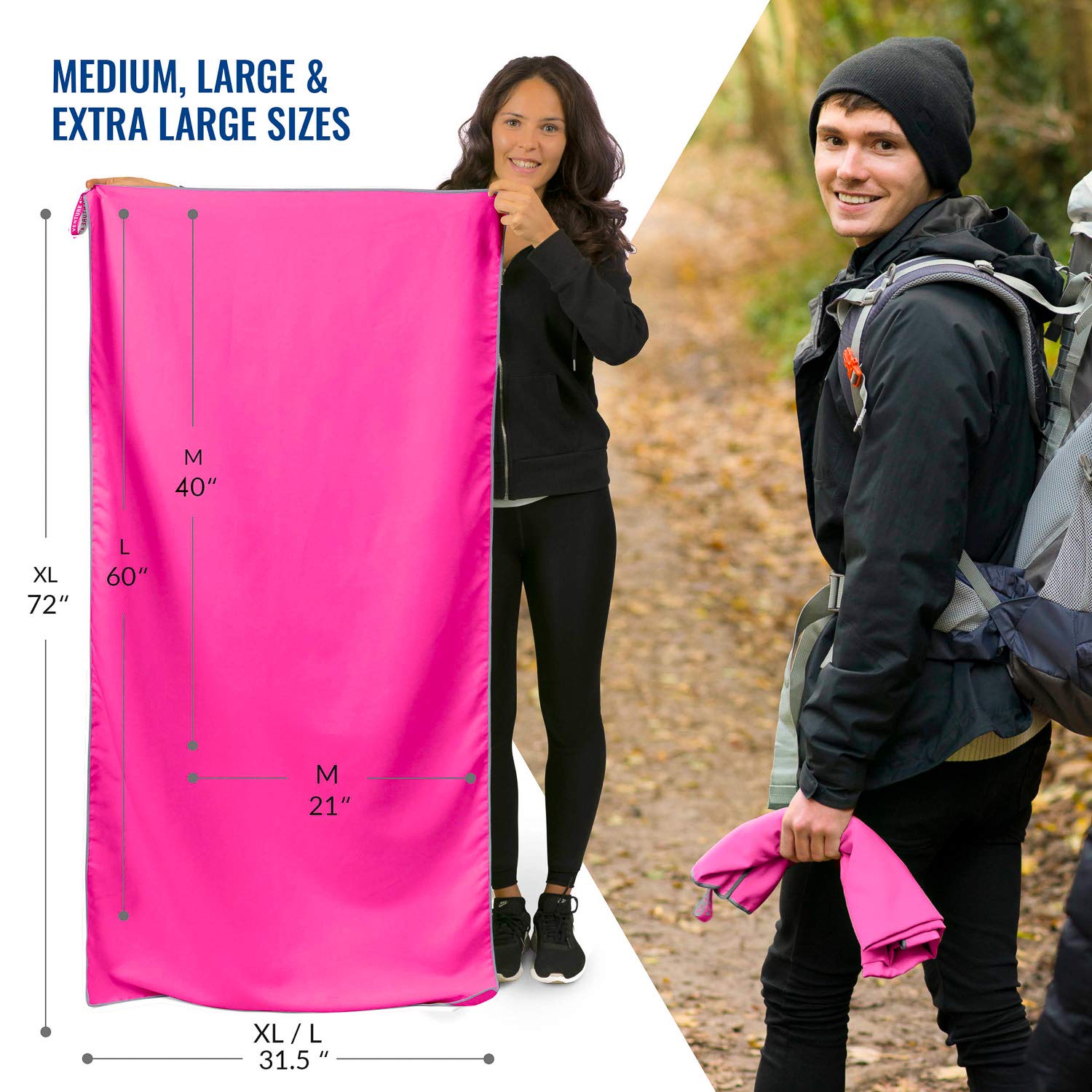 VENTURE 4TH Microfiber Gym Towel  Workout Towels Gym - Fast Drying and Lightweight (Pink-Gray Large)