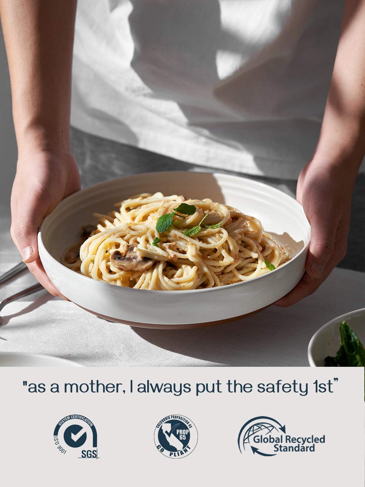 Dowan 9.75'' Pasta Bowls, 45 Oz Large Salad Bowls Alabaster White Serving Bowls For Dinner Wide And Shallow Bowls Set Of 4 Dishw