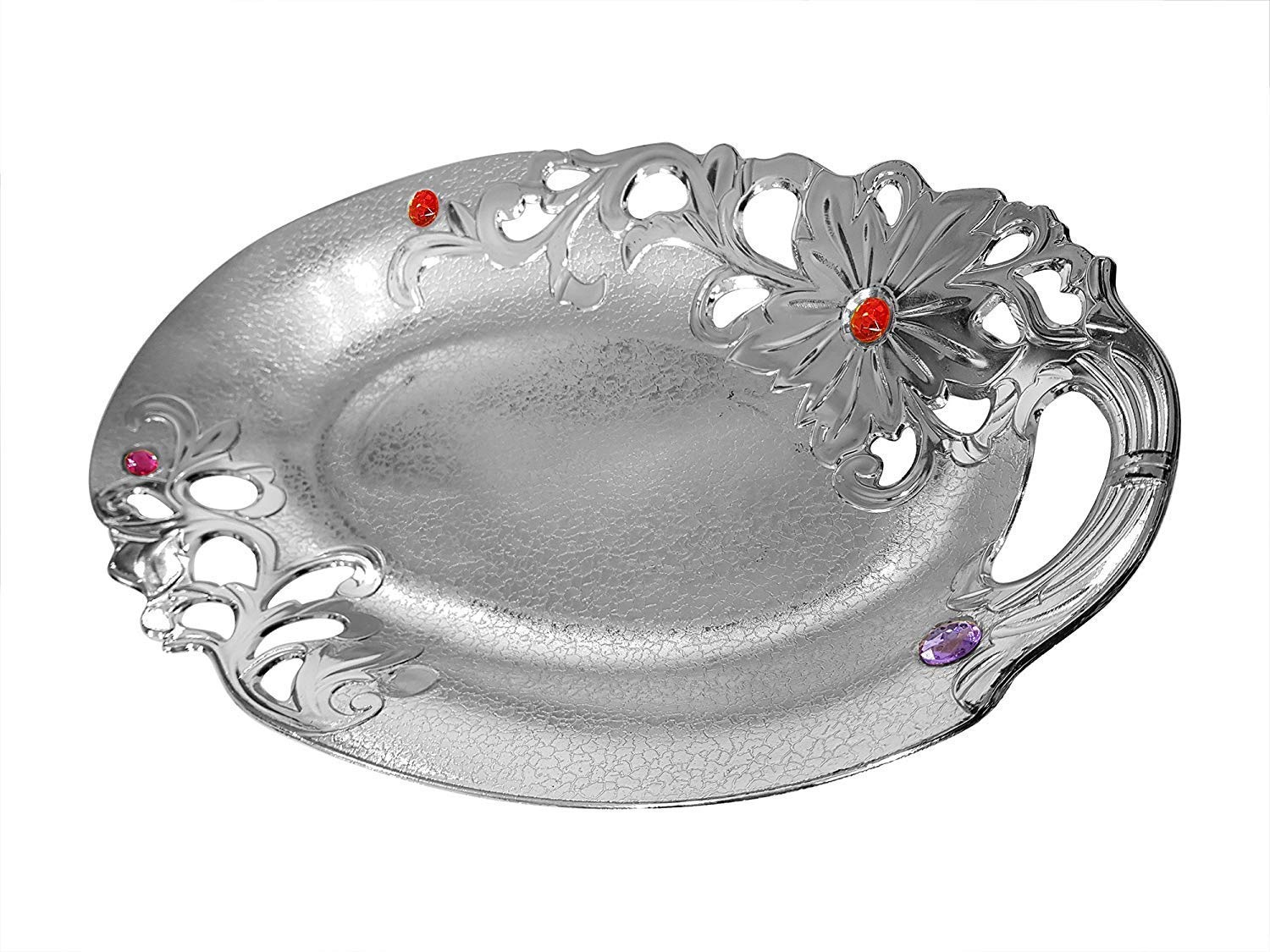 Ekan Multipurpose Serving Tray Platter Tray Table Decor Tray For Storage Silver Pack Of 1