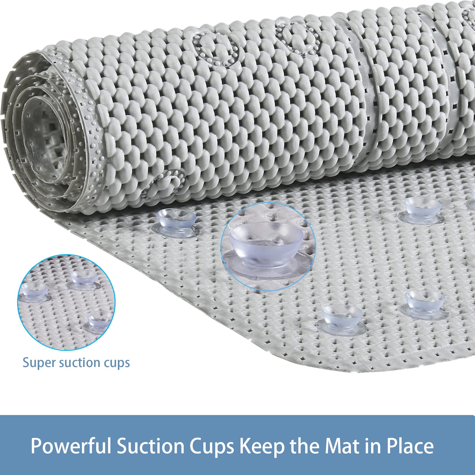 Webos Soft Bathtub Mat Non Slip: Memory Foam Shower Mat With Suction Cups For Bathroom Inside Tub 40X16Inch (Light Grey)