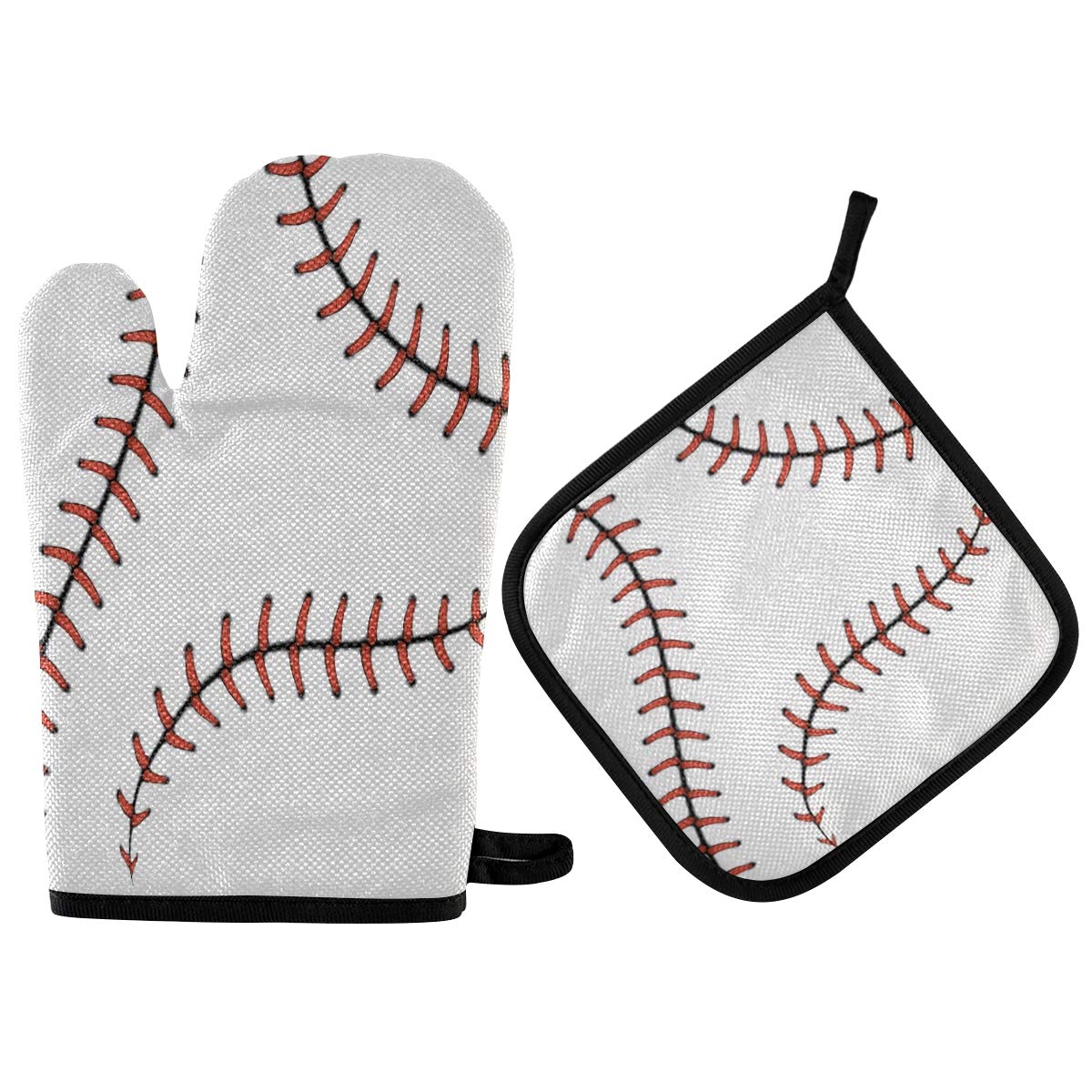 Aslsiy Baseball Oven Mitts And Pot Holders Sets Kitchen Glove Holder Heat Resistant Kitchen Mittens For Microwave Bbq Baking Gri