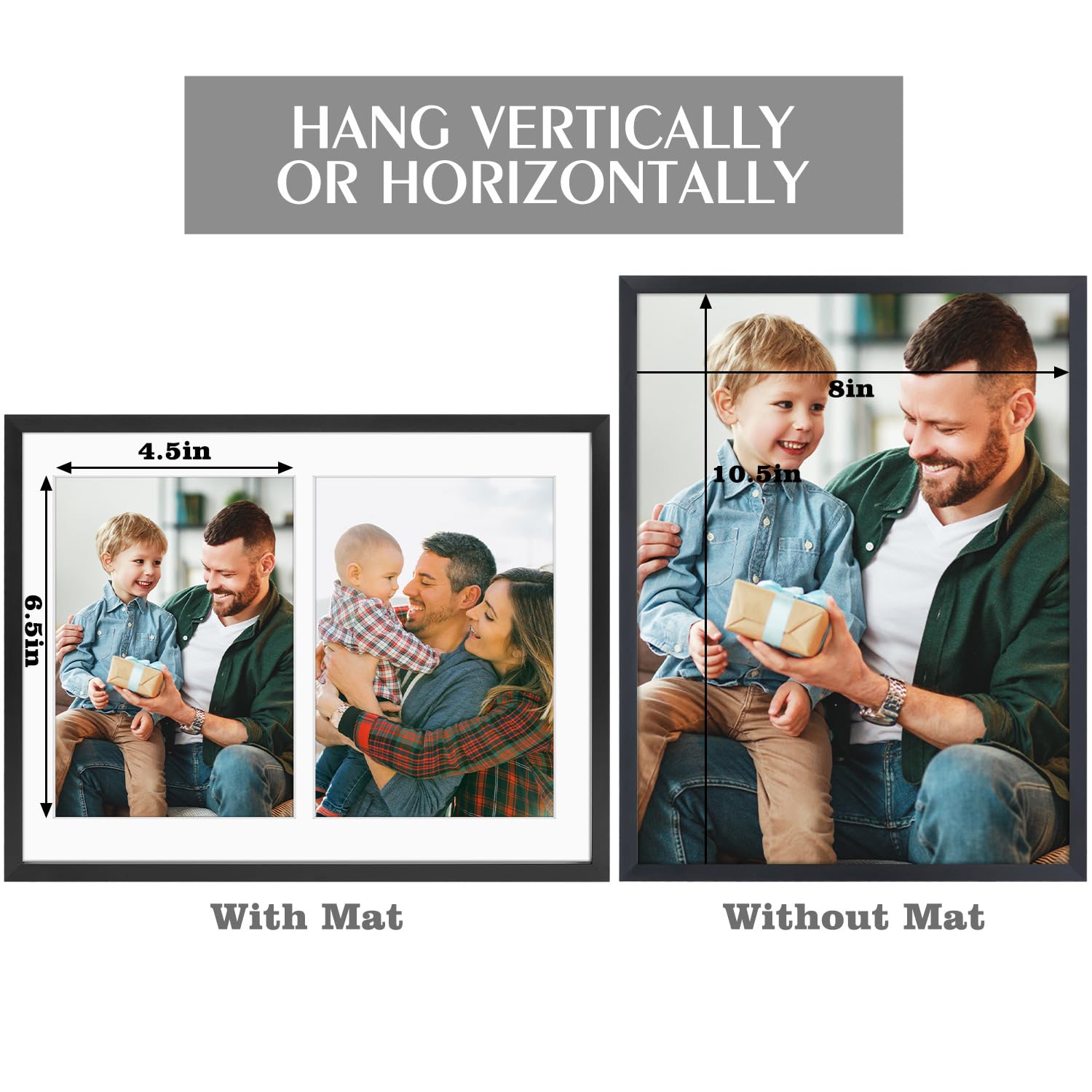 Golden State Art, 5x7 Aluminum Collage Frame, Displays 7x5 Pictures With 2 Openings Mat or One 8.5x11 Photo, Real Glass, Portrai